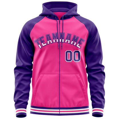 Custom Stitched Pink Purple Raglan Sleeves Sports Full-Zip Sweatshirt Hoodie