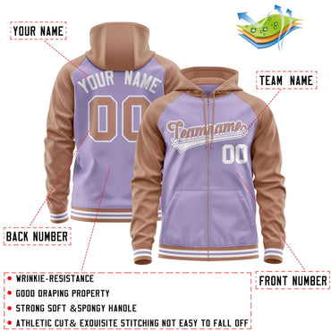 Custom Stitched Light Purple Brown Raglan Sleeves Sports Full-Zip Sweatshirt Hoodie