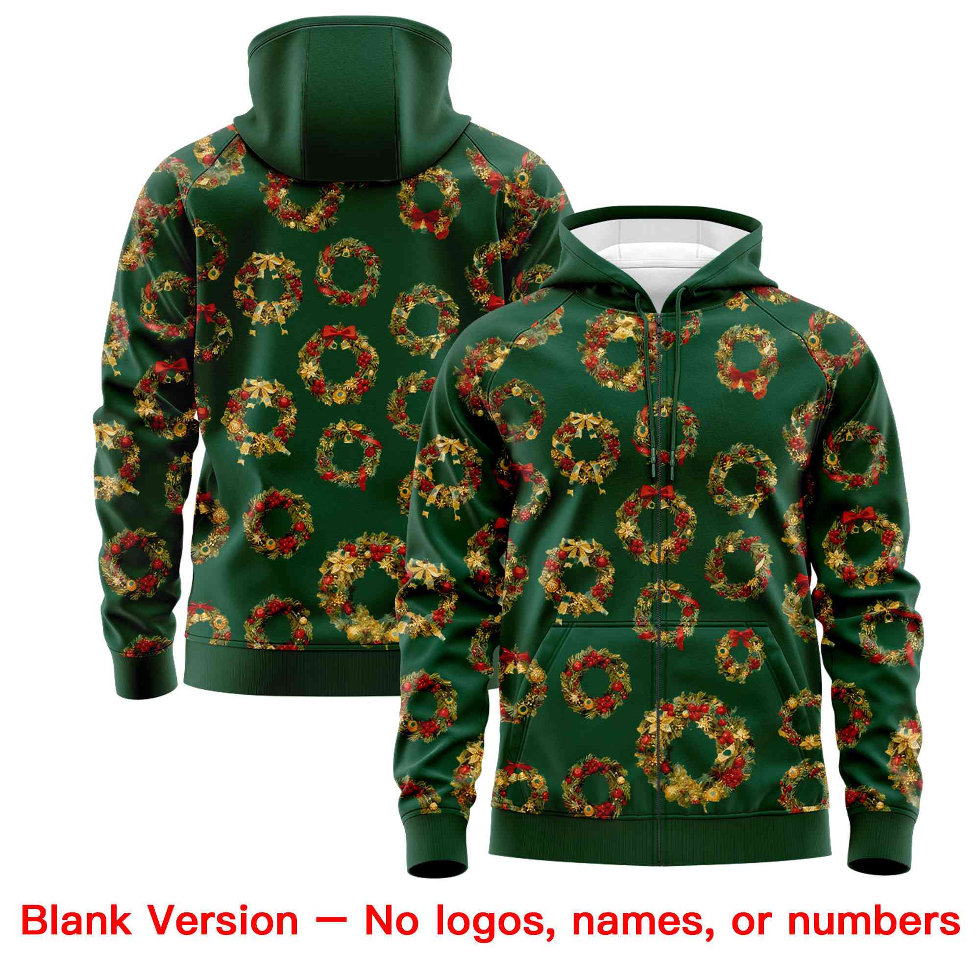 Custom Green Red Christmas Graffiti Pattern Athletic Full-Zip Hoodie