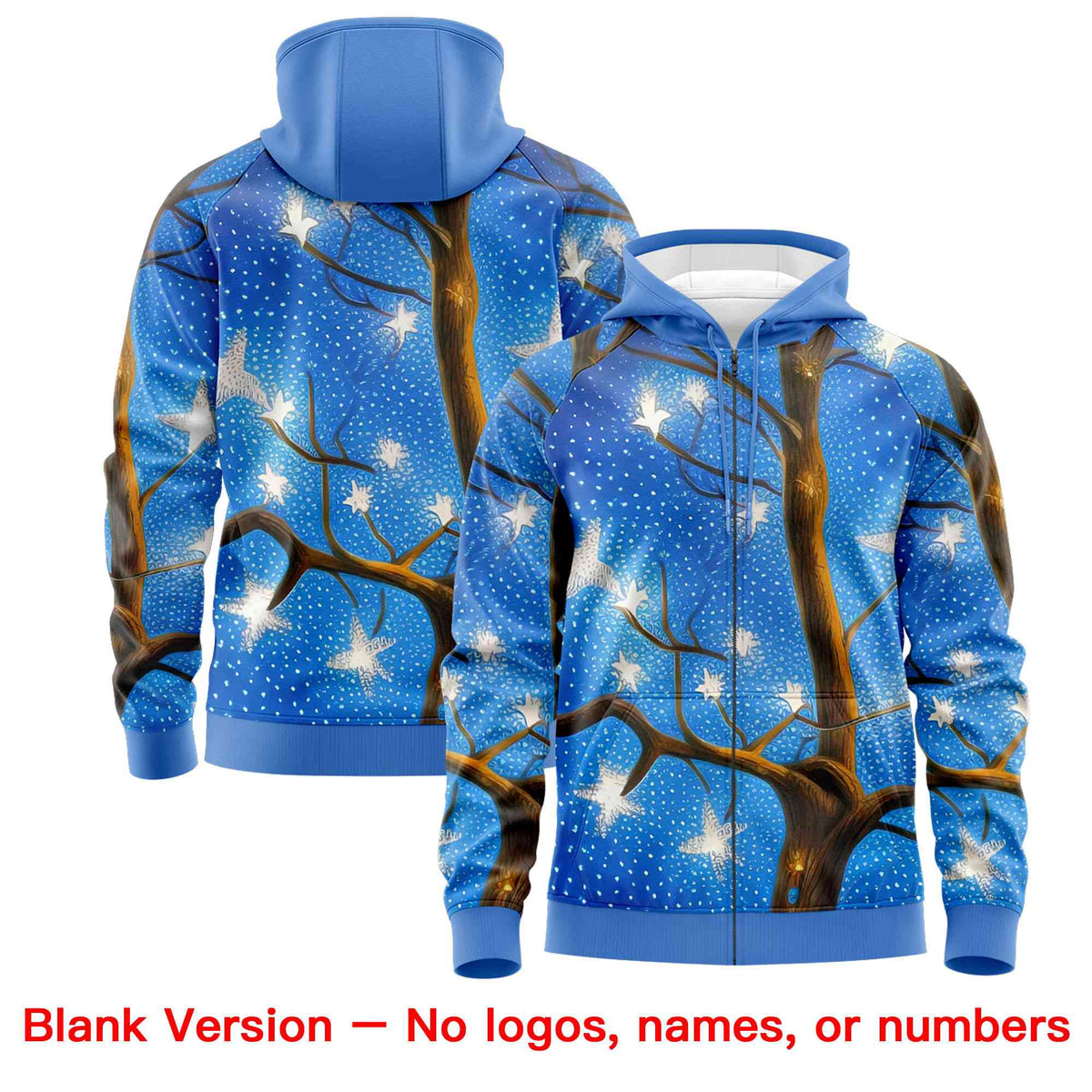 Custom Powder Blue Light Brown Christmas Graffiti Pattern Athletic Full-Zip Hoodie