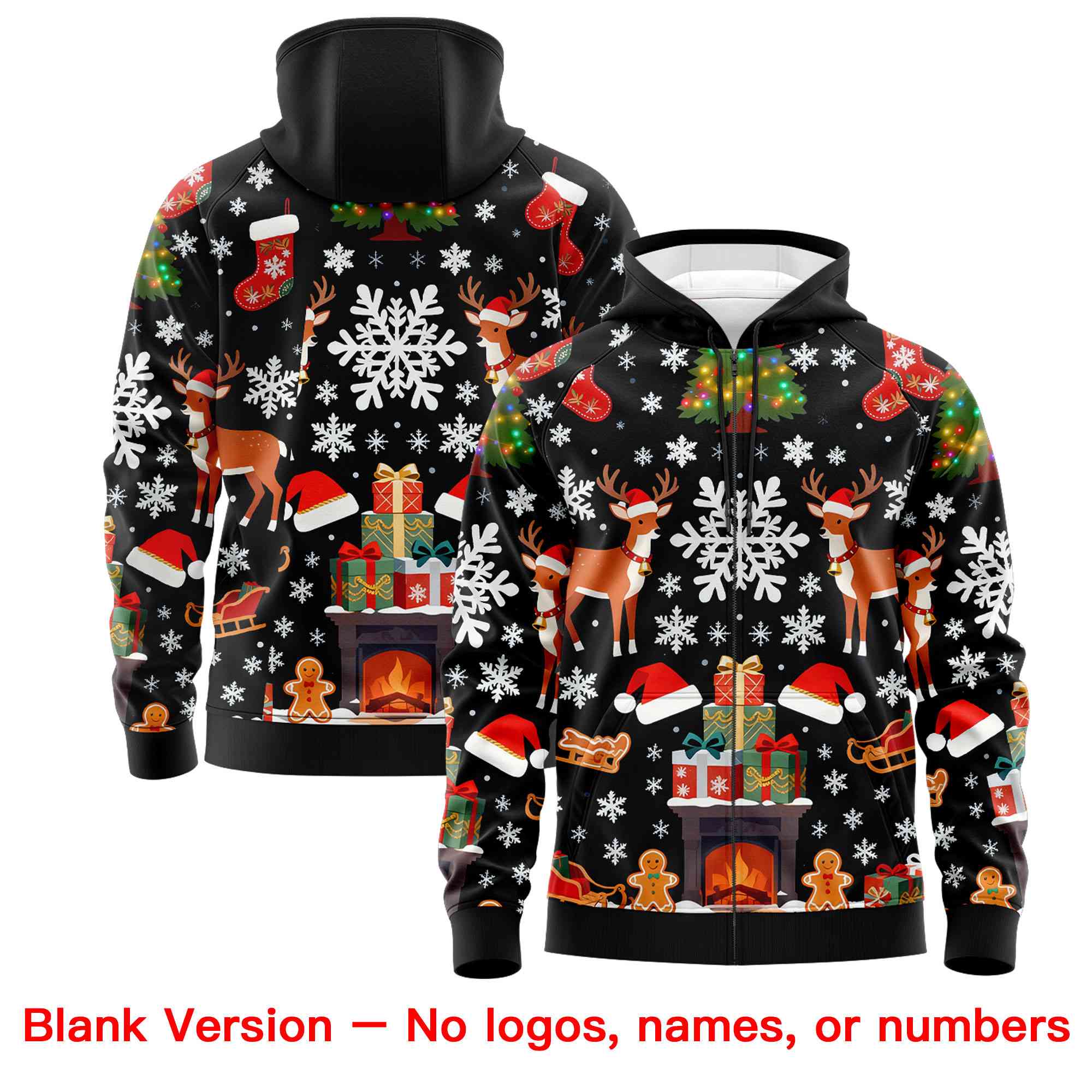 Custom Black White Christmas Graffiti Pattern Athletic Full-Zip Hoodie