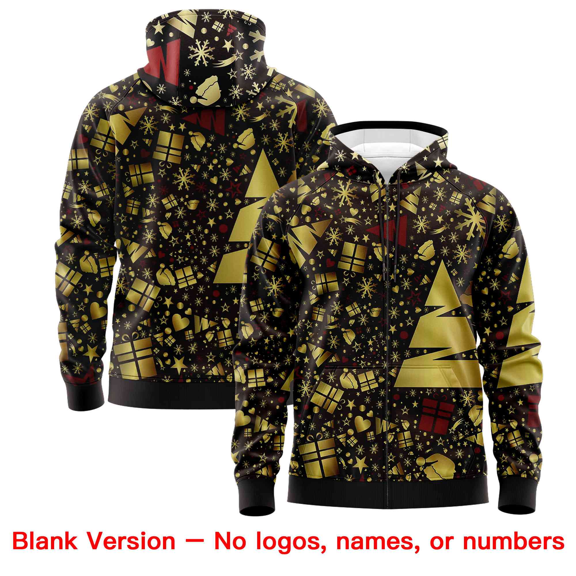 Custom Brown Crimson Christmas Graffiti Pattern Athletic Full-Zip Hoodie
