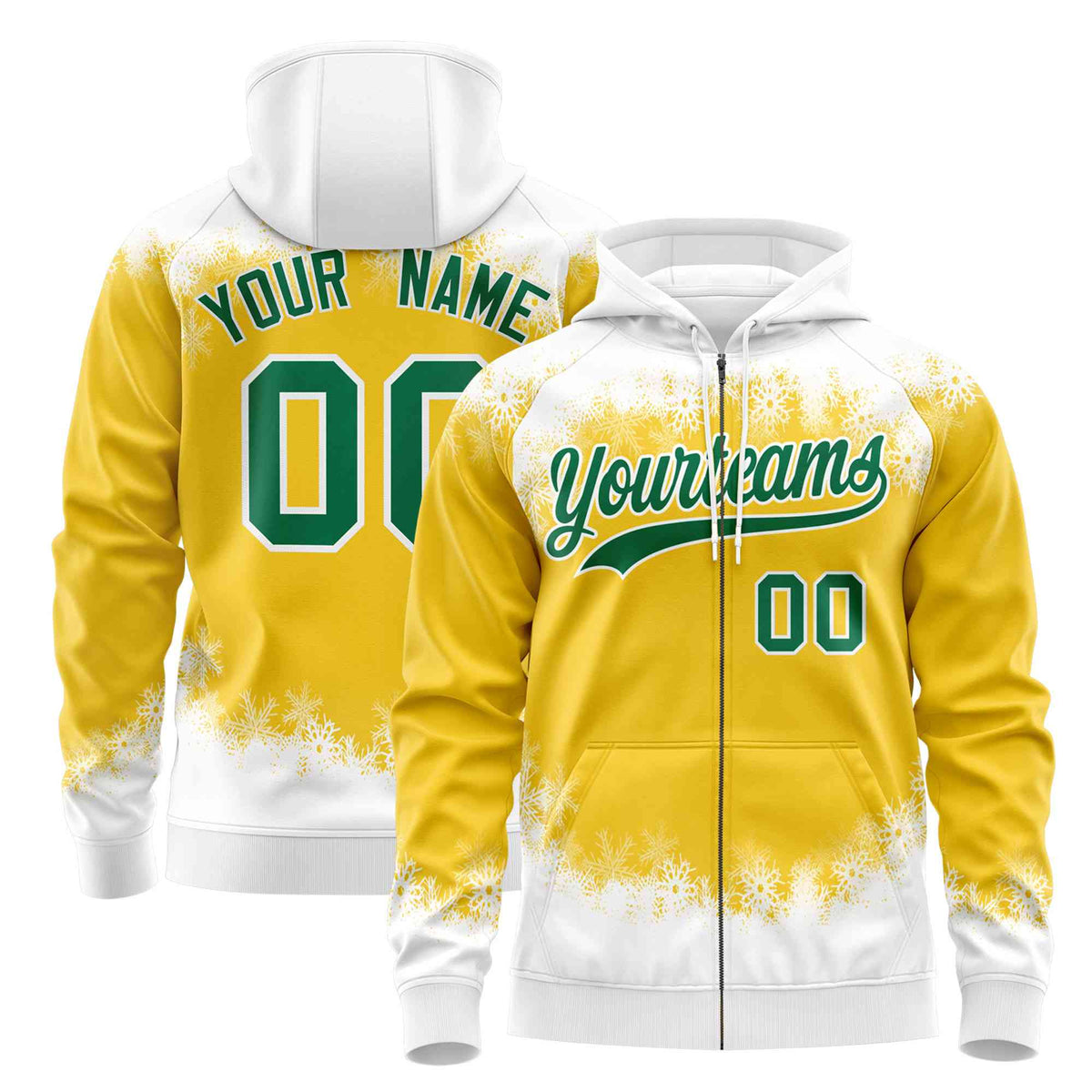 Custom Gold White Christmas Graffiti Pattern Athletic Full-Zip Hoodie