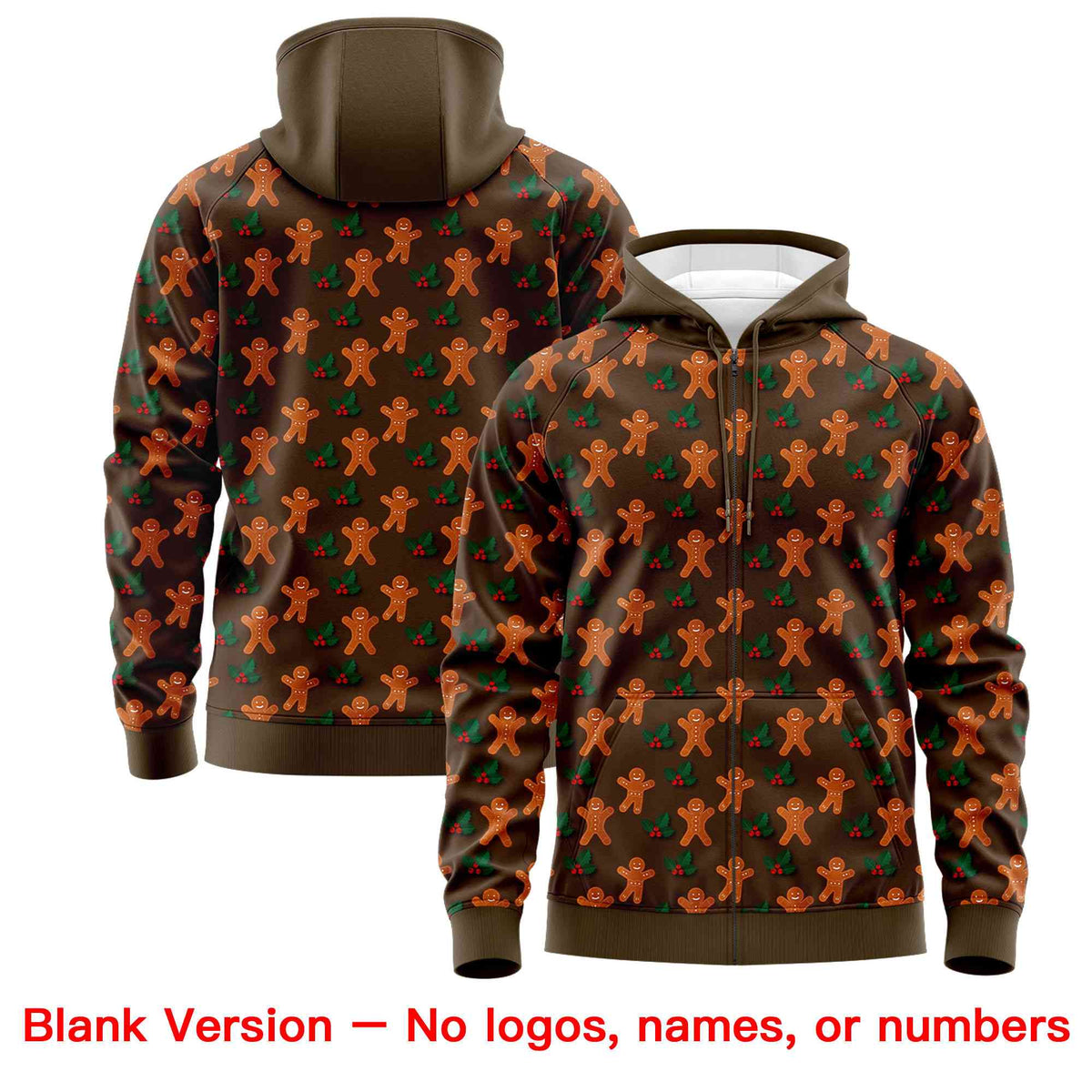 Custom Light Brown Kelly Green Christmas Graffiti Pattern Athletic Full-Zip Hoodie