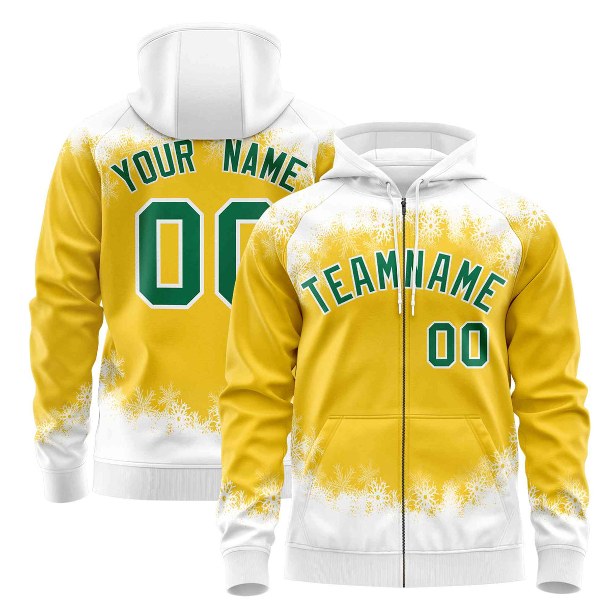 Custom Gold White Christmas Graffiti Pattern Athletic Full-Zip Hoodie