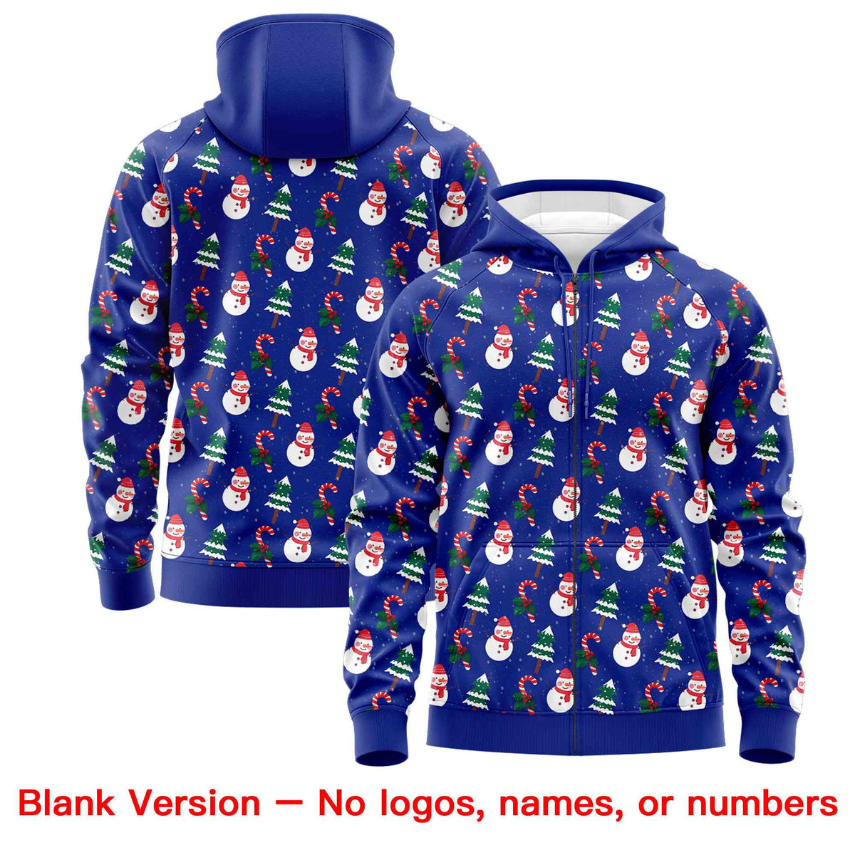 Custom Royal Blue Red Christmas Graffiti Pattern Athletic Full-Zip Hoodie