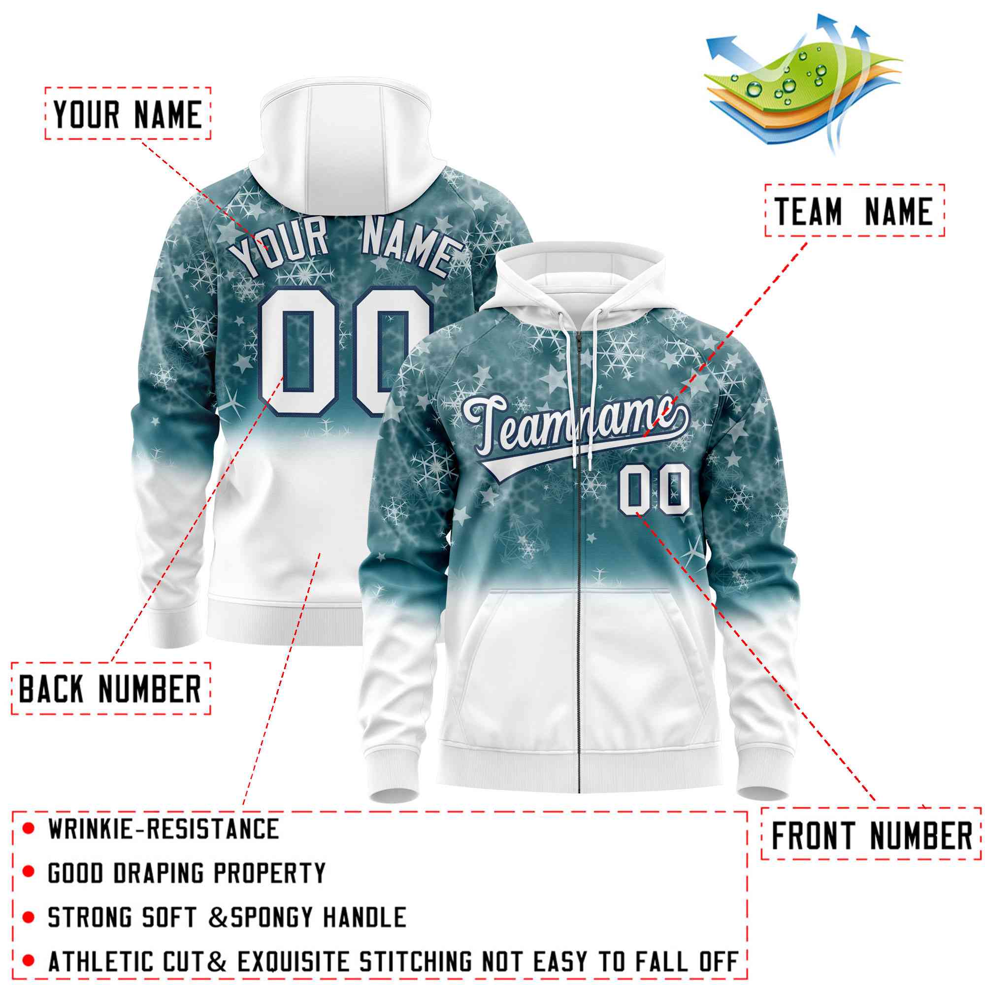 Custom White Midnight Blue Christmas Graffiti Pattern Athletic Full-Zip Hoodie| KXKSHOP