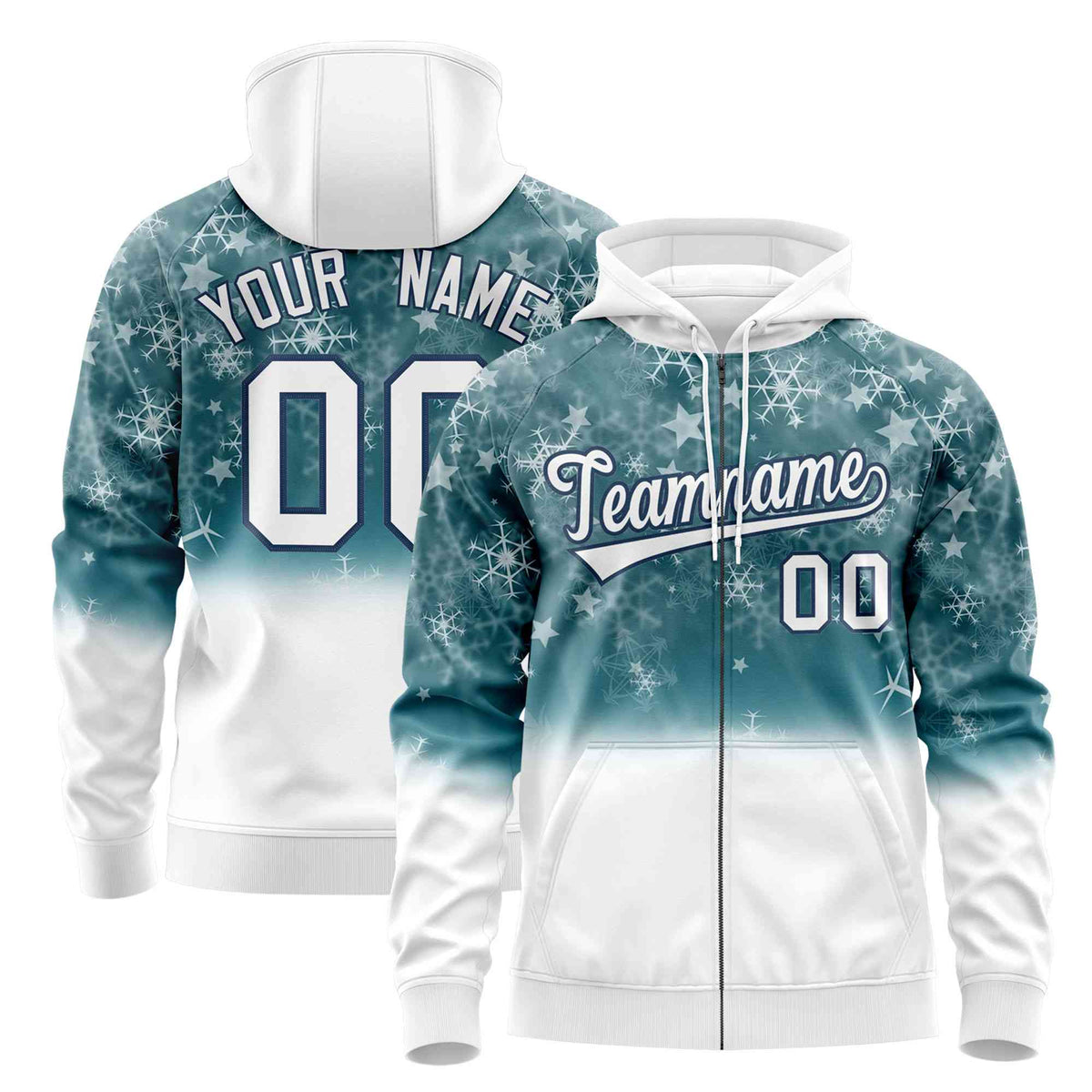 Custom White Midnight Blue Christmas Graffiti Pattern Athletic Full-Zip Hoodie| KXKSHOP