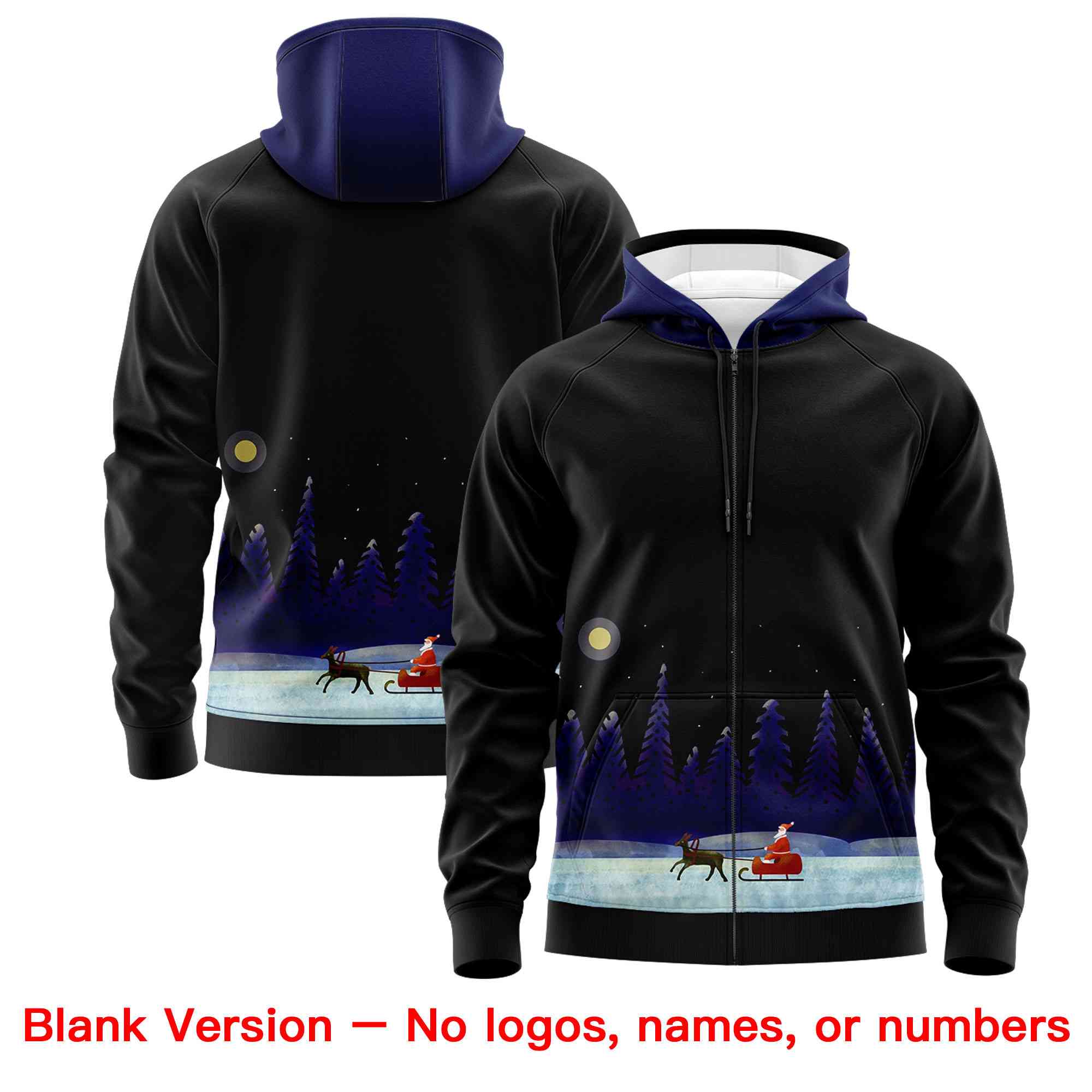 Custom Black Dark Blue Christmas Graffiti Pattern Athletic Full-Zip Hoodie| KXKSHOP