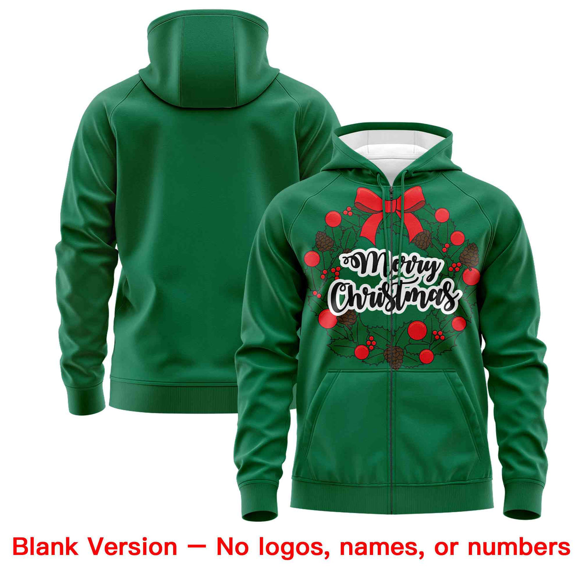 Custom Kelly Green Red Christmas Graffiti Pattern Athletic Full-Zip Hoodie