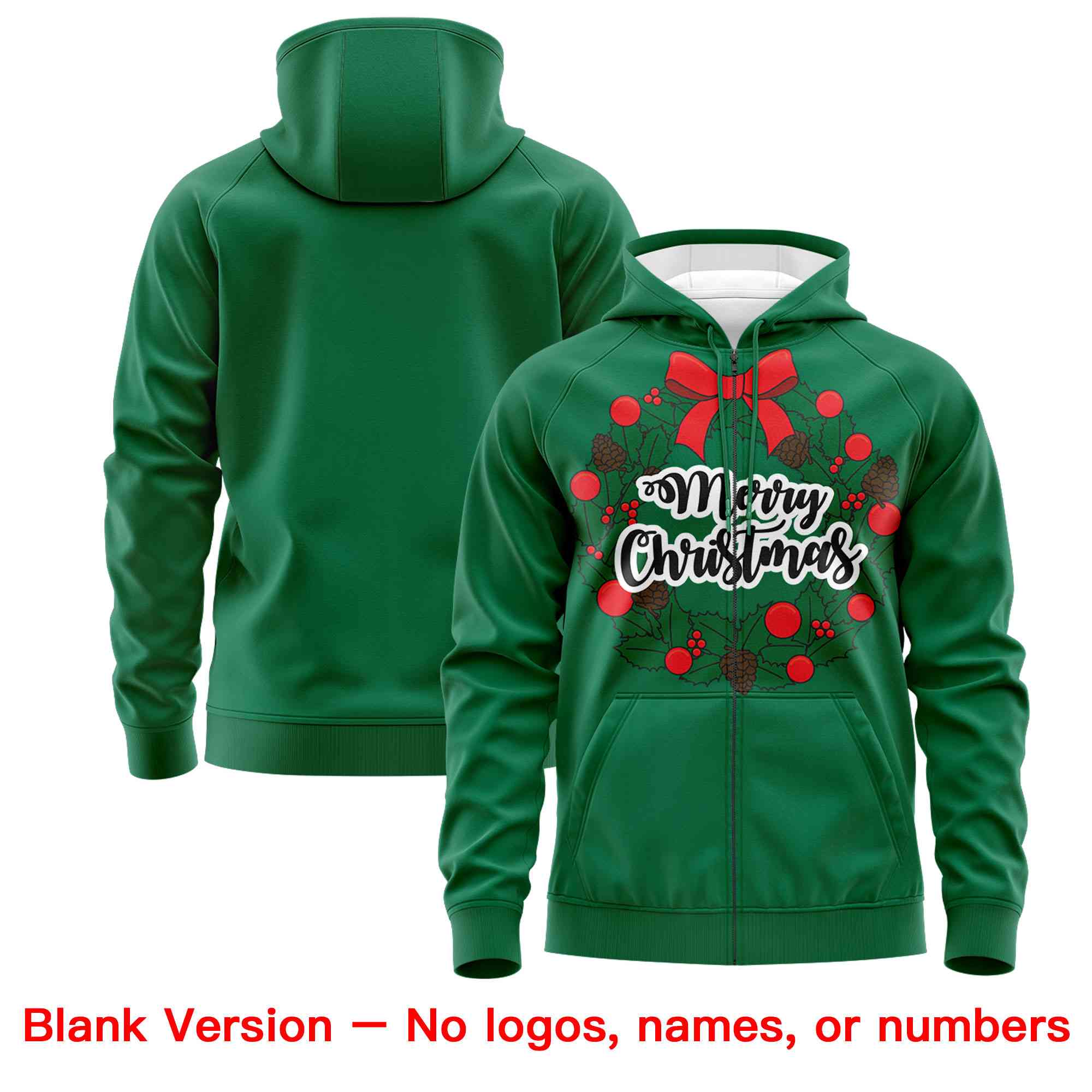 Custom Kelly Green Red Christmas Graffiti Pattern Athletic Full-Zip Hoodie