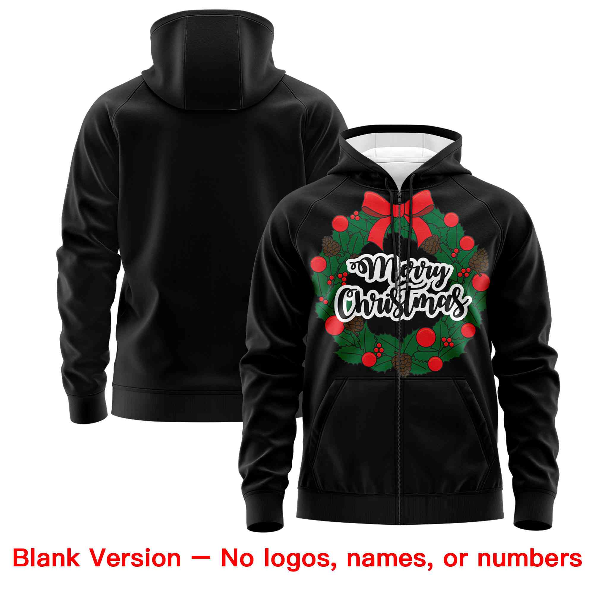 Custom Black Red Christmas Graffiti Pattern Athletic Full-Zip Hoodie