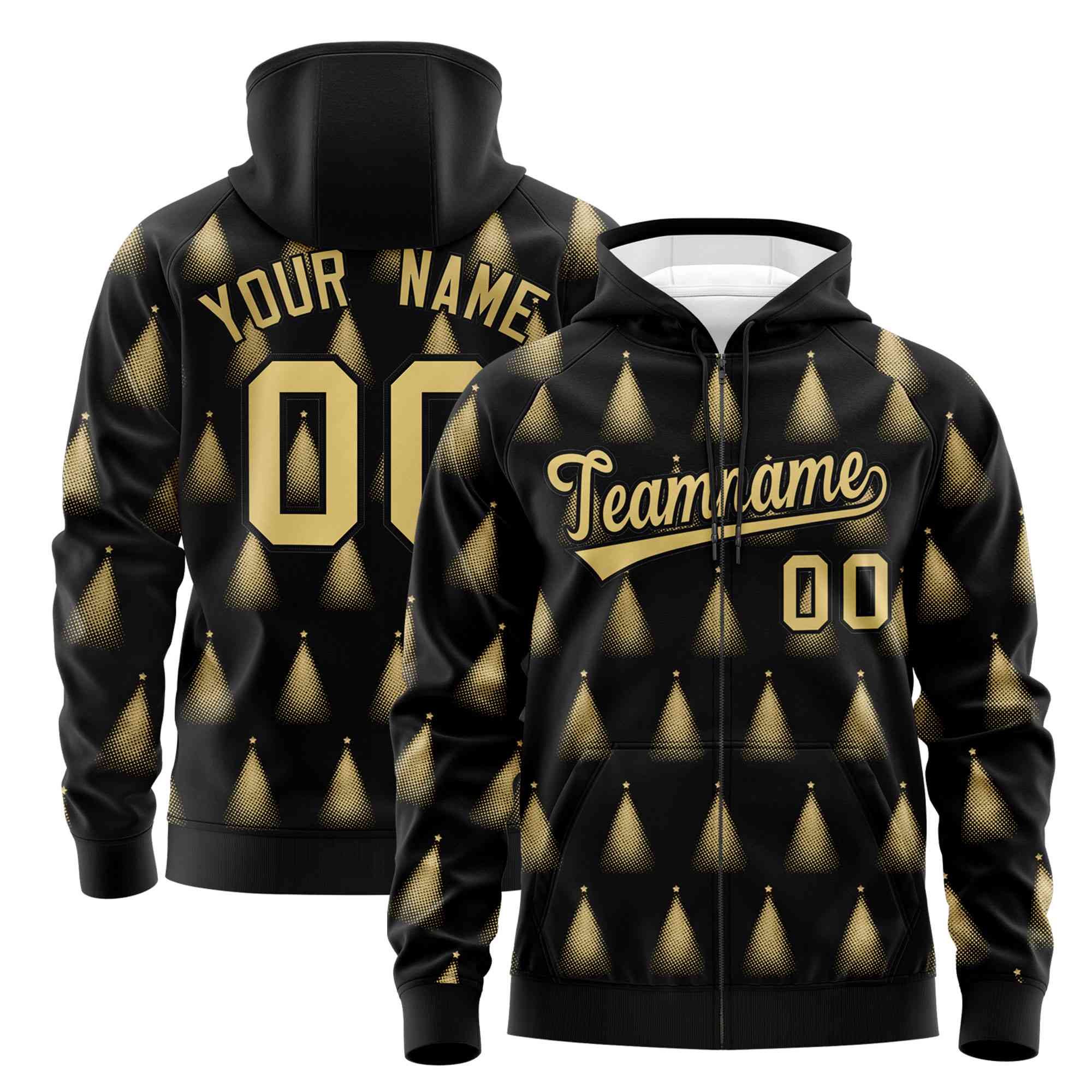 Custom Black Khaki Christmas Graffiti Pattern Athletic Full-Zip Hoodie| KXKSHOP