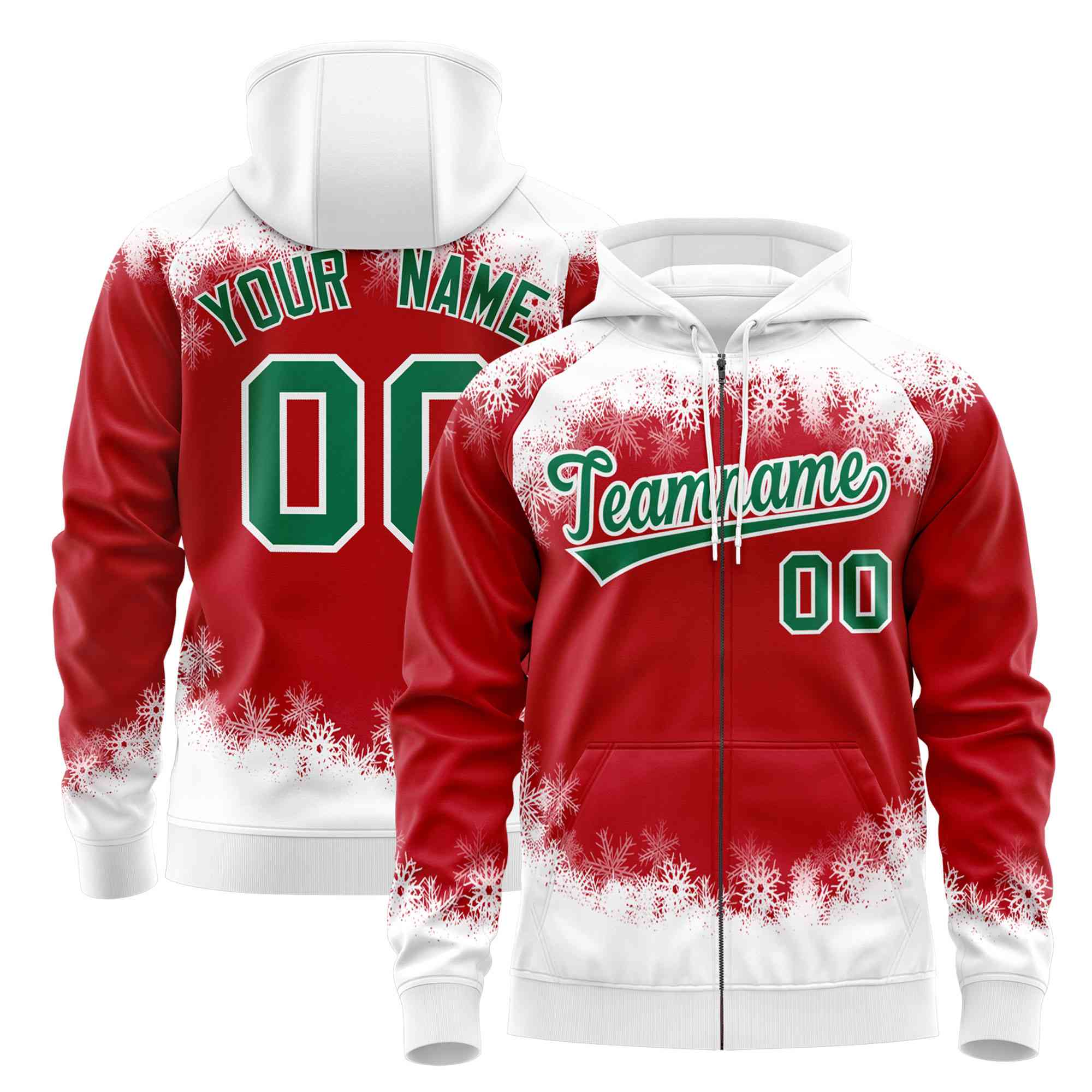Custom Red White Christmas Graffiti Pattern Athletic Full-Zip Hoodie| KXKSHOP
