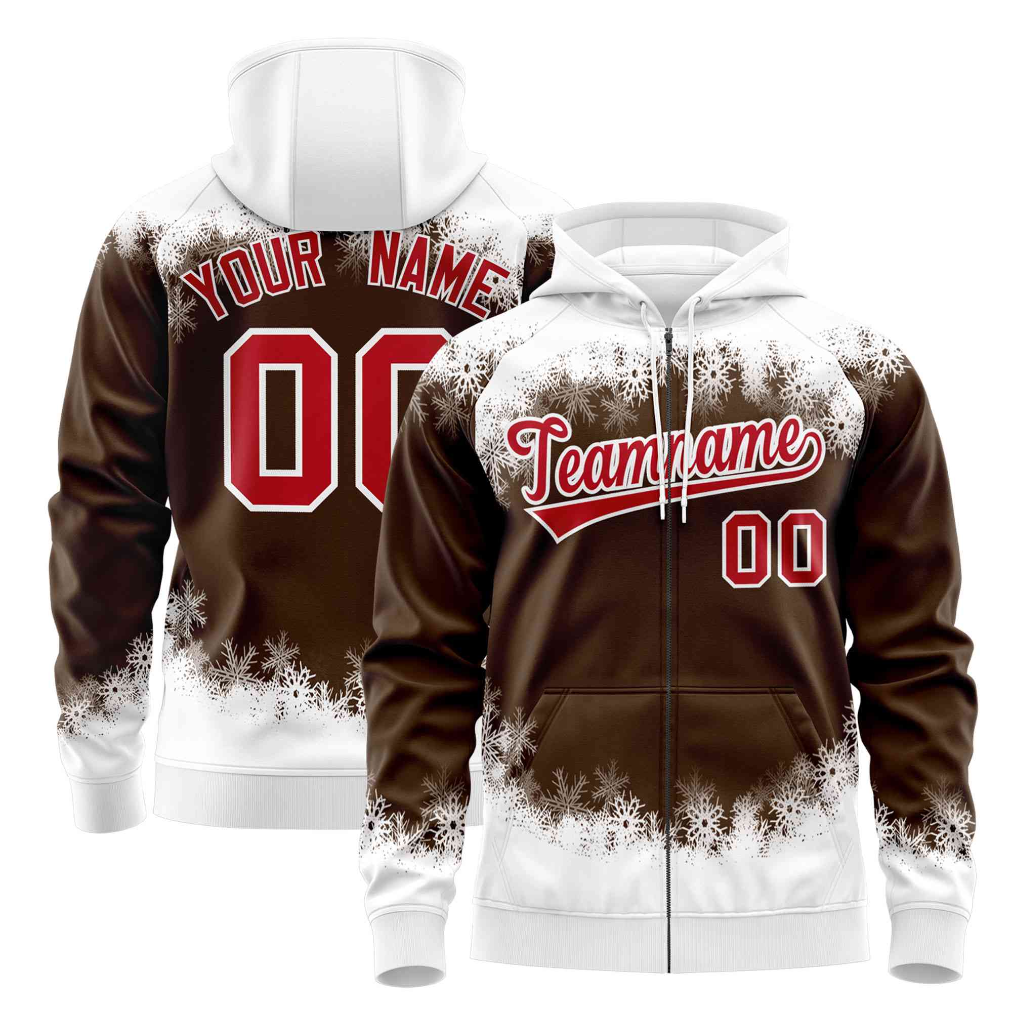 Custom Light Brown White Christmas Graffiti Pattern Athletic Full-Zip Hoodie| KXKSHOP