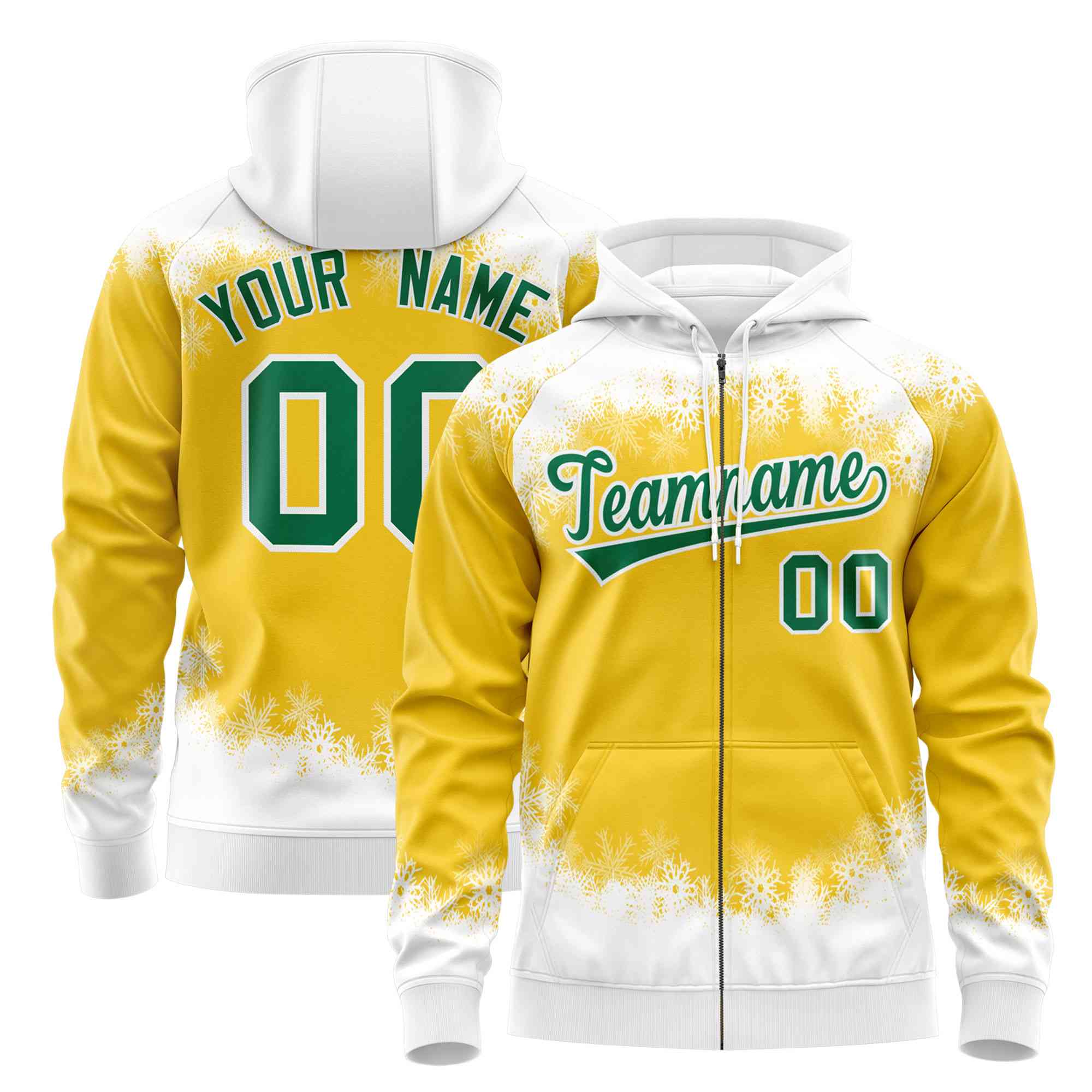 Custom Gold White Christmas Graffiti Pattern Athletic Full-Zip Hoodie| KXKSHOP