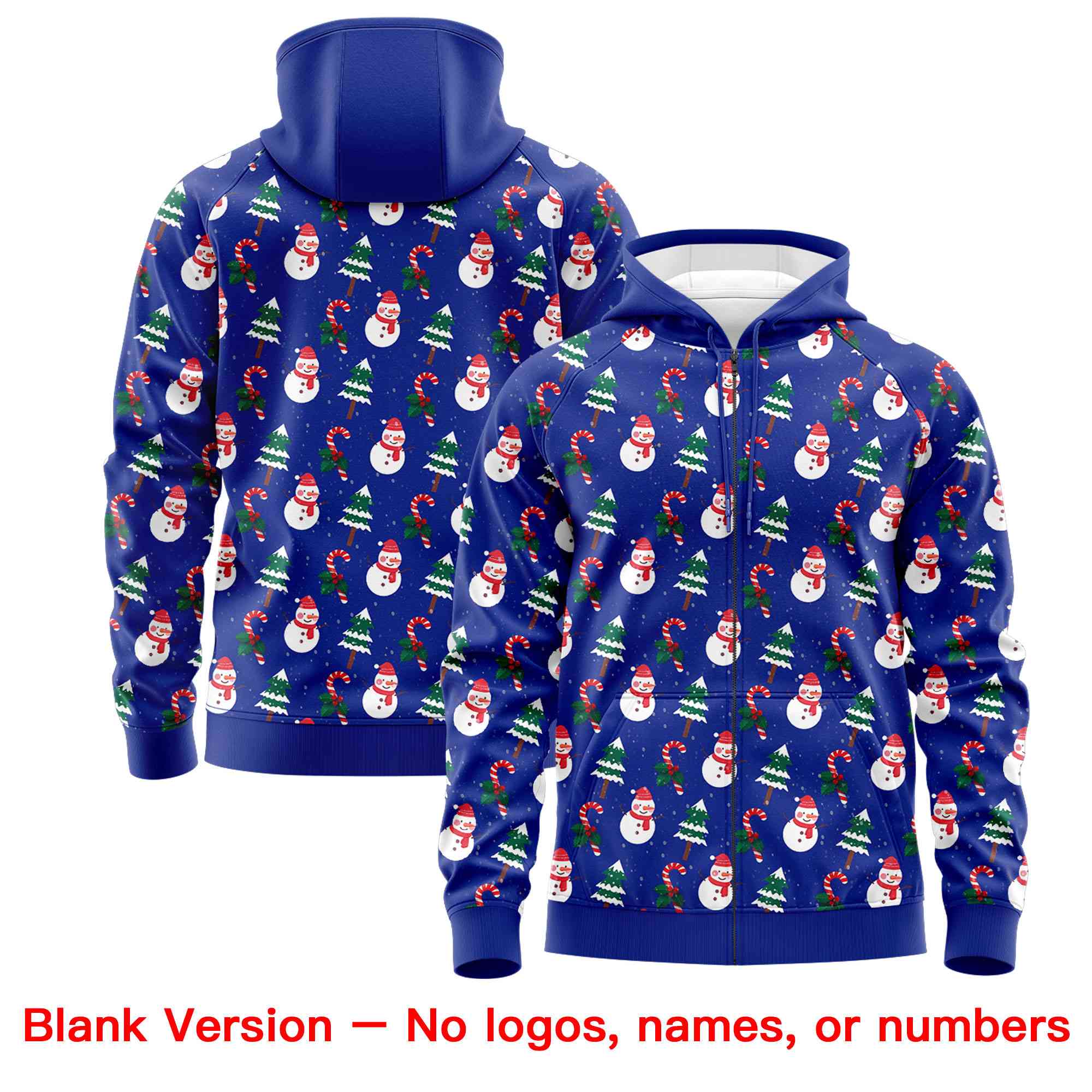 Custom Royal Blue Red Christmas Graffiti Pattern Athletic Full-Zip Hoodie| KXKSHOP