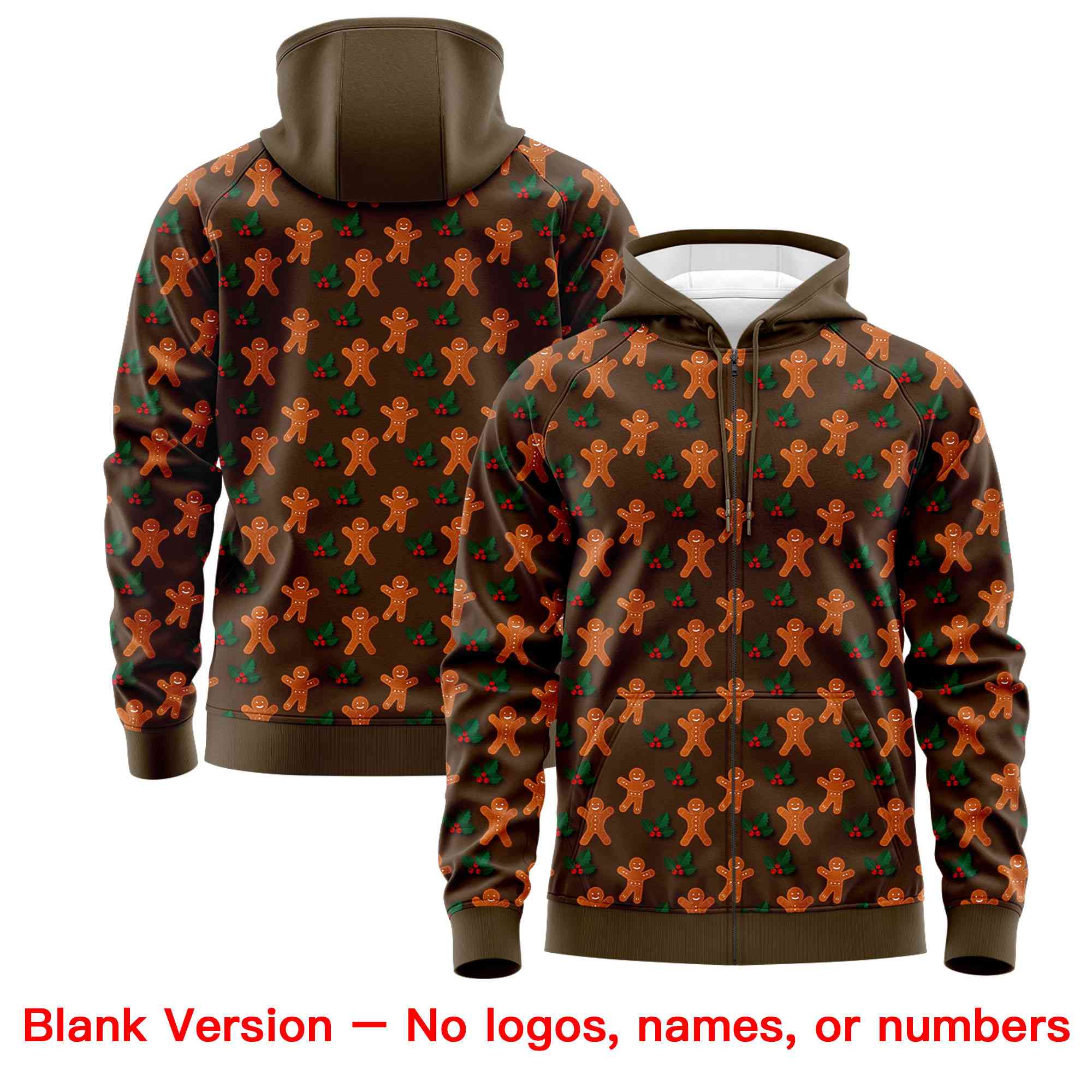 Custom Light Brown Kelly Green Christmas Graffiti Pattern Athletic Full-Zip Hoodie