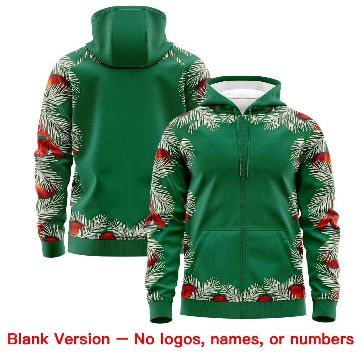 Custom Kelly Green Red Christmas Graffiti Pattern Athletic Full-Zip Hoodie