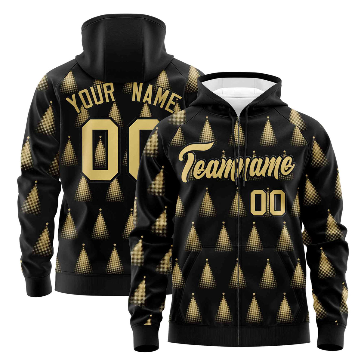 Custom Black Khaki Christmas Graffiti Pattern Athletic Full-Zip Hoodie