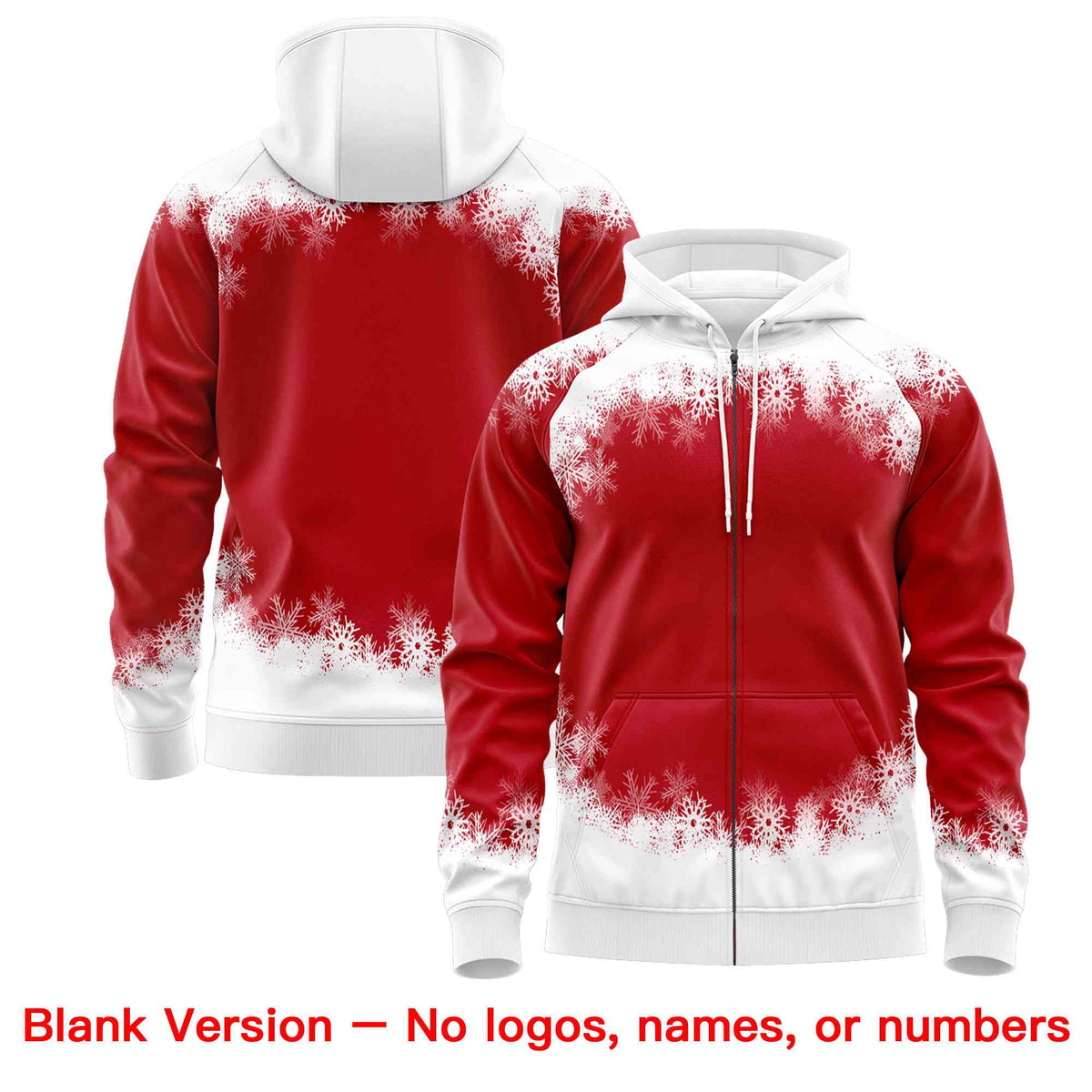 Custom Red White Christmas Graffiti Pattern Athletic Full-Zip Hoodie