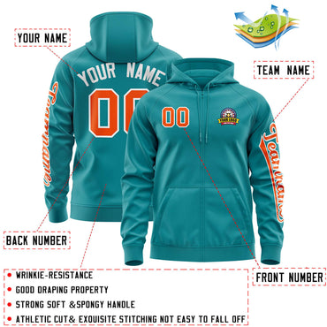 Custom Aqua Orange Varsity Full-Zip Letterman Classic Hoodie Jacket
