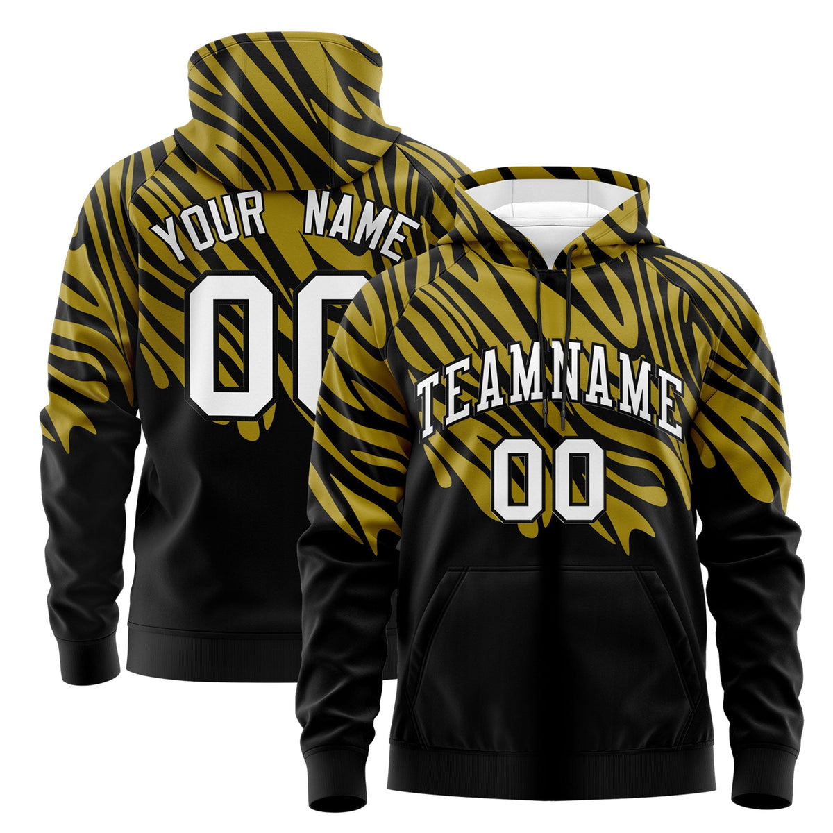 Custom Old Gold Black White Leopard Print Pullover Sweatshirt Hoodie| KXKSHOP