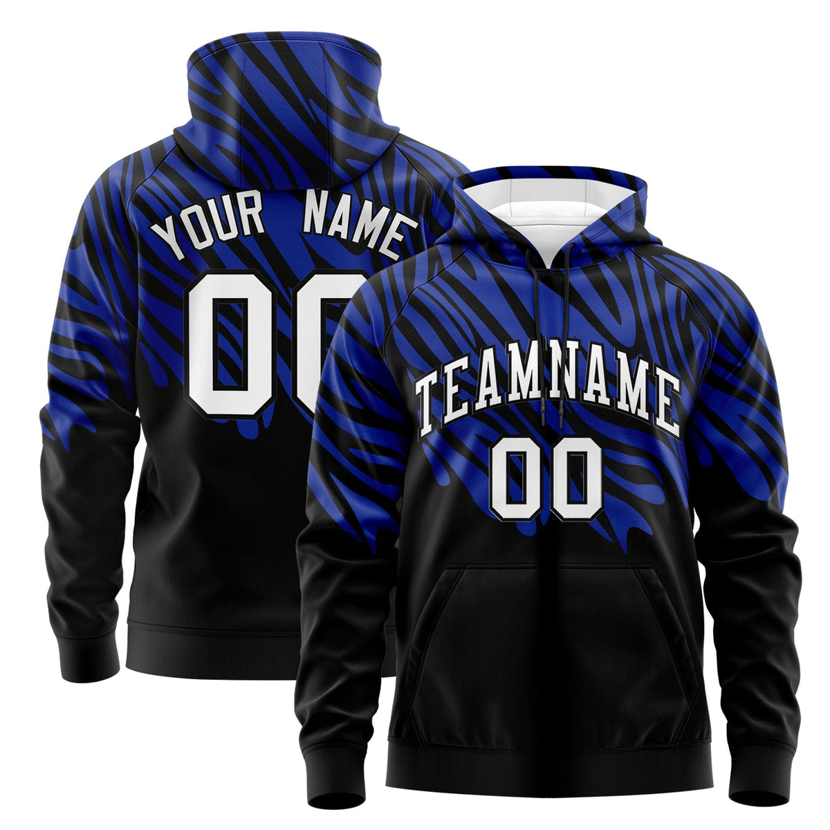 Custom Royal Blue Black Leopard Print Pullover Sweatshirt Hoodie| KXKSHOP