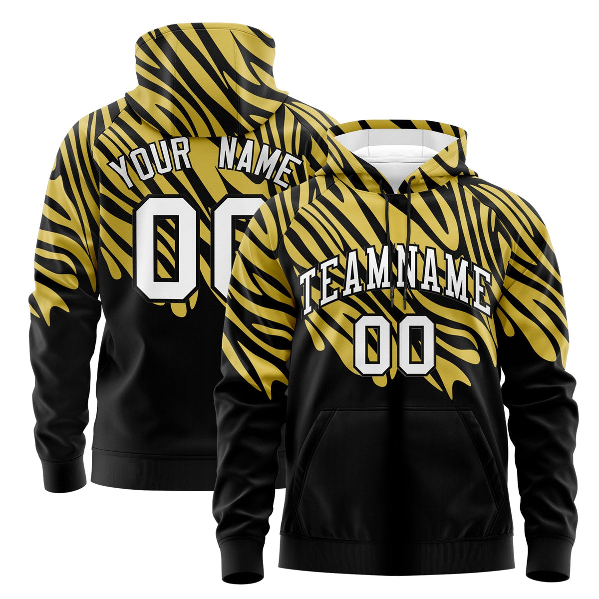 Custom Black Old Gold White Leopard Print Pullover Sweatshirt Hoodie| KXKSHOP