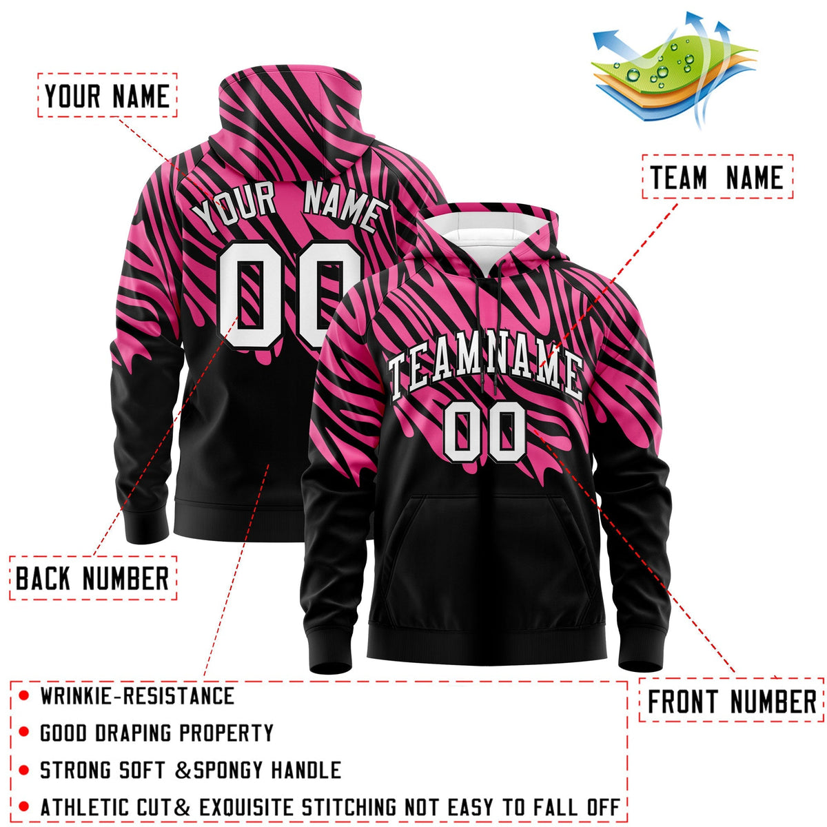 Custom Pink Black Leopard Print Pullover Sweatshirt Hoodie| KXKSHOP