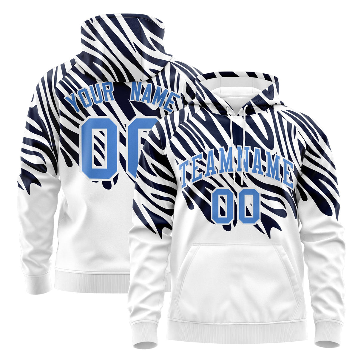 Custom Navy White Powder Blue Leopard Print Pullover Sweatshirt Hoodie| KXKSHOP