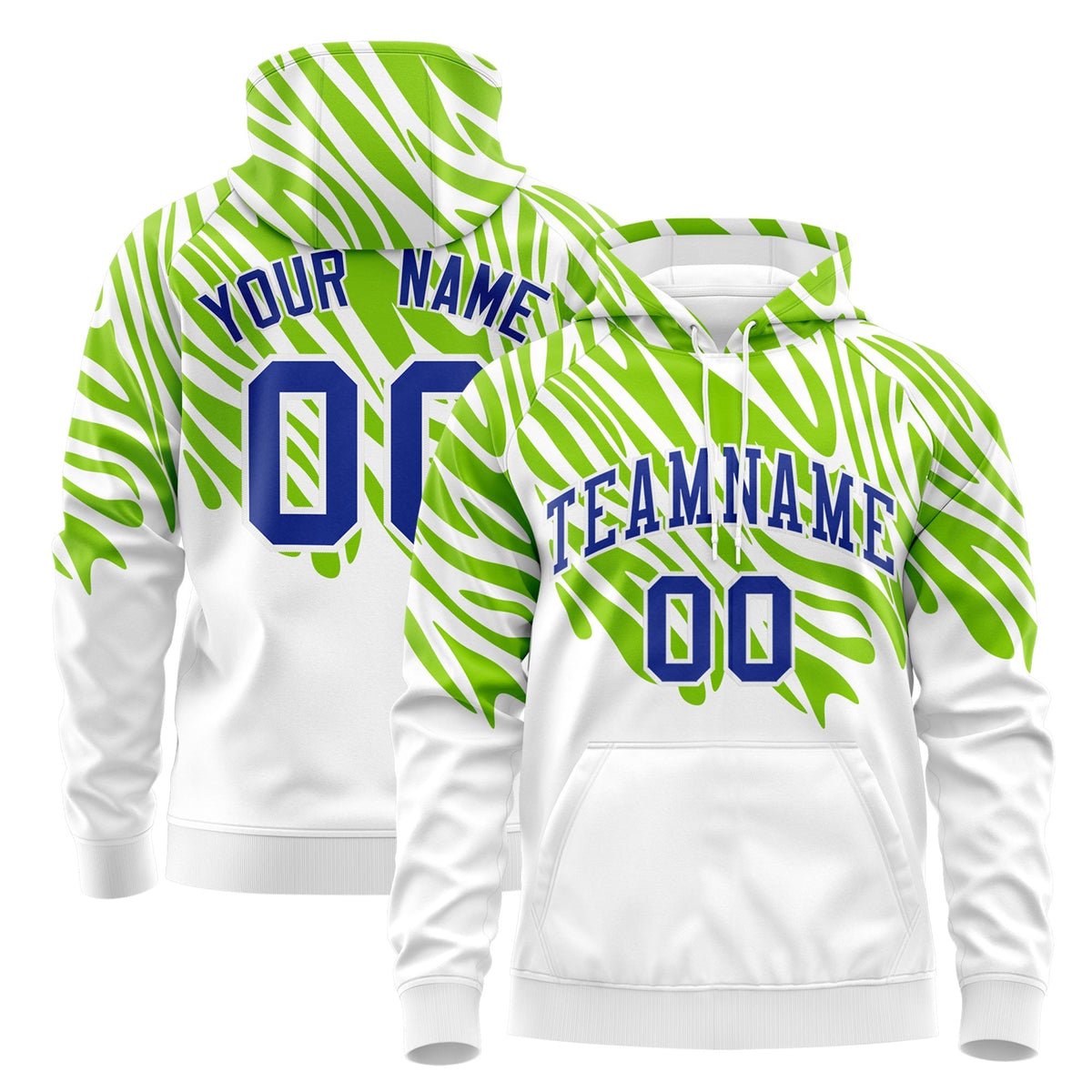 Custom Neon Green White Royal Blue Leopard Print Pullover Sweatshirt Hoodie| KXKSHOP