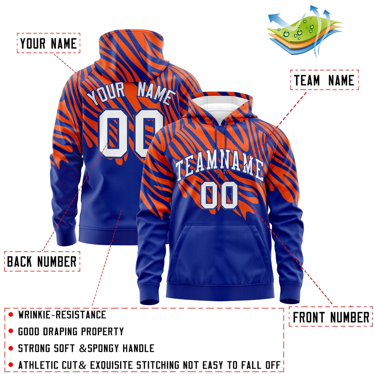 Custom Orange Royal Blue Leopard Print Pullover Sweatshirt Hoodie| KXKSHOP