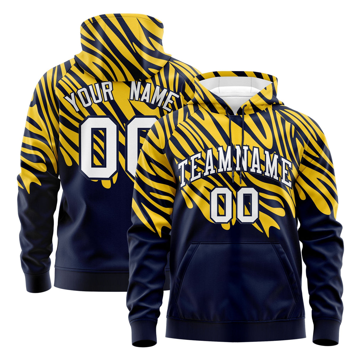 Custom Navy Gold White Leopard Print Pullover Sweatshirt Hoodie| KXKSHOP