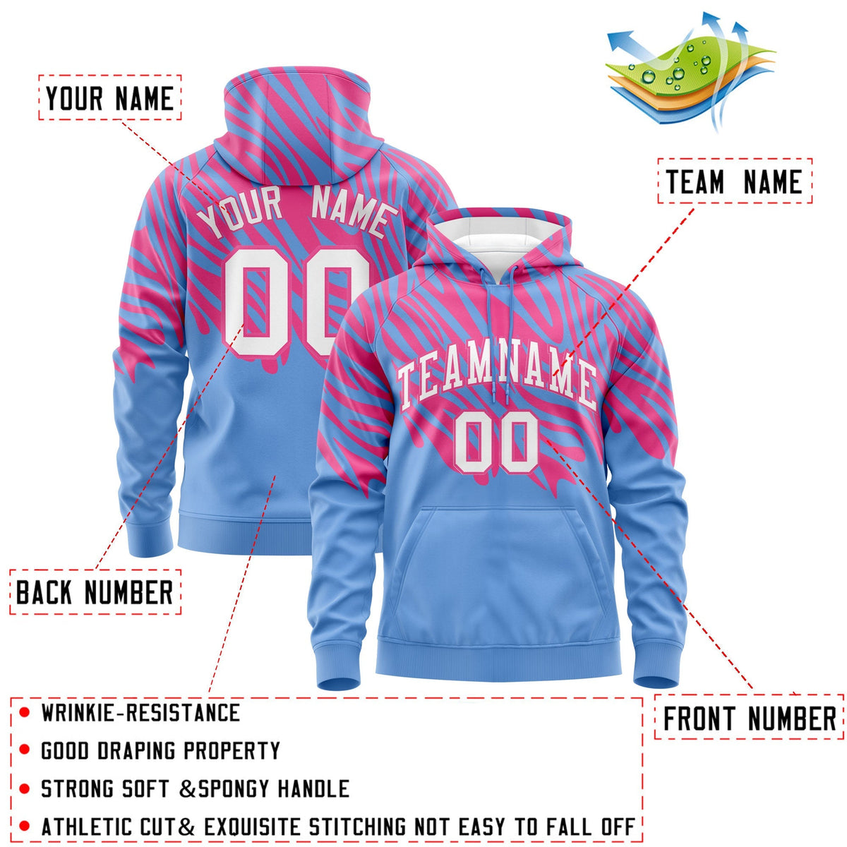 Custom Pink Light Blue Leopard Print Pullover Sweatshirt Hoodie| KXKSHOP