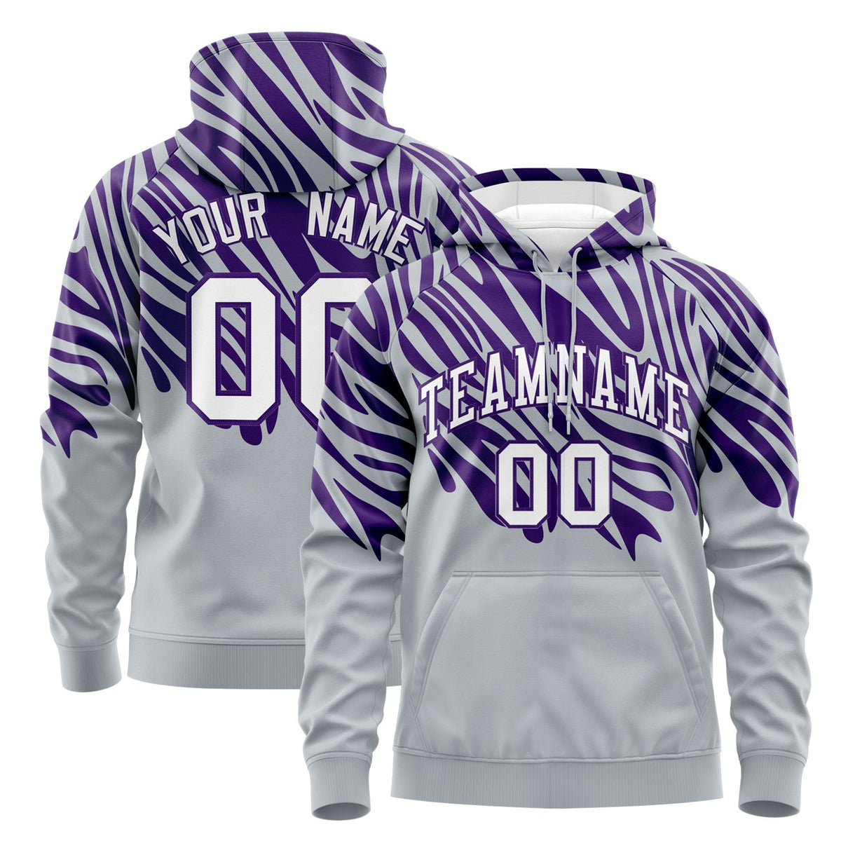 Custom Purple Silver Leopard Print Pullover Sweatshirt Hoodie| KXKSHOP