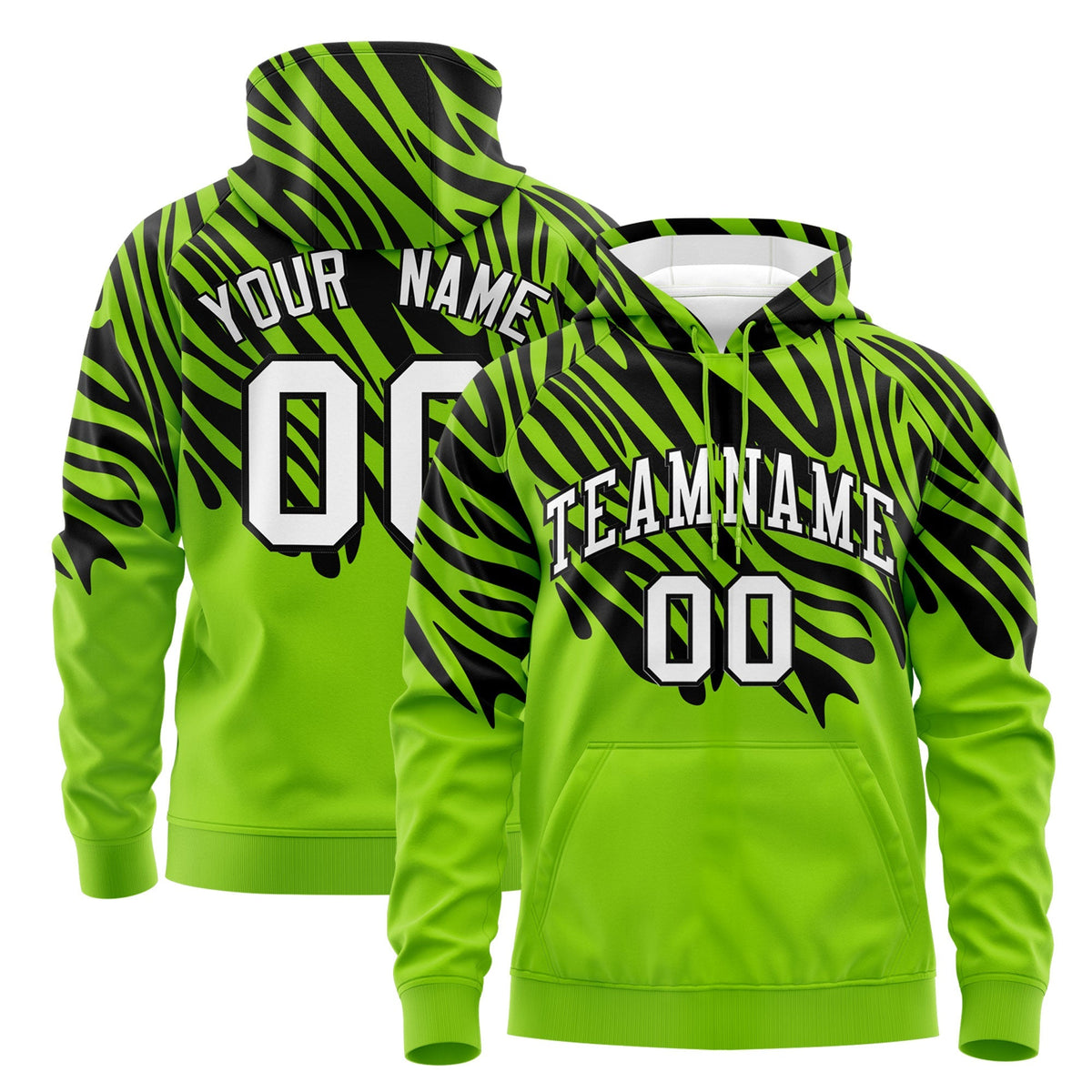 Custom Neon Green Black Leopard Print Pullover Sweatshirt Hoodie| KXKSHOP
