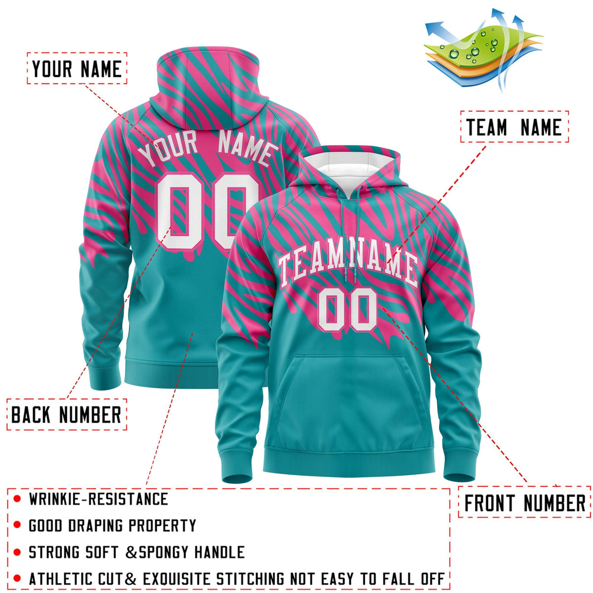 Custom Pink Aqua Leopard Print Pullover Sweatshirt Hoodie| KXKSHOP