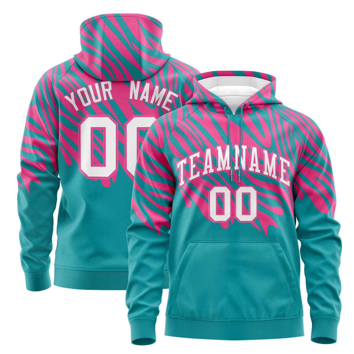 Custom Pink Aqua Leopard Print Pullover Sweatshirt Hoodie| KXKSHOP