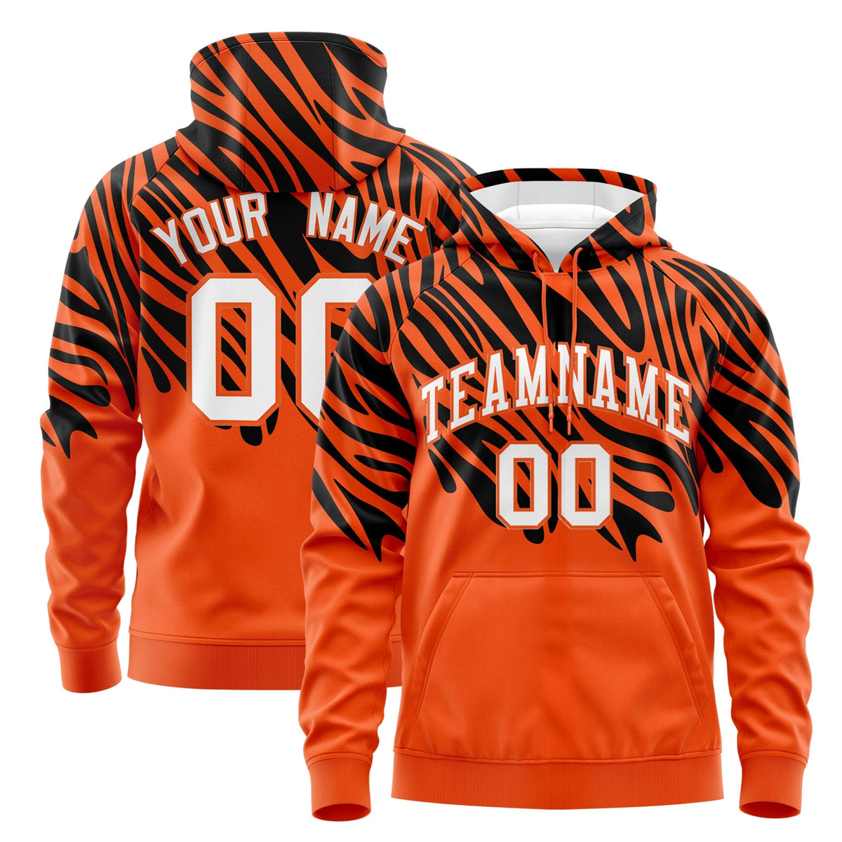 Custom Black Orange Leopard Print Pullover Sweatshirt Hoodie| KXKSHOP