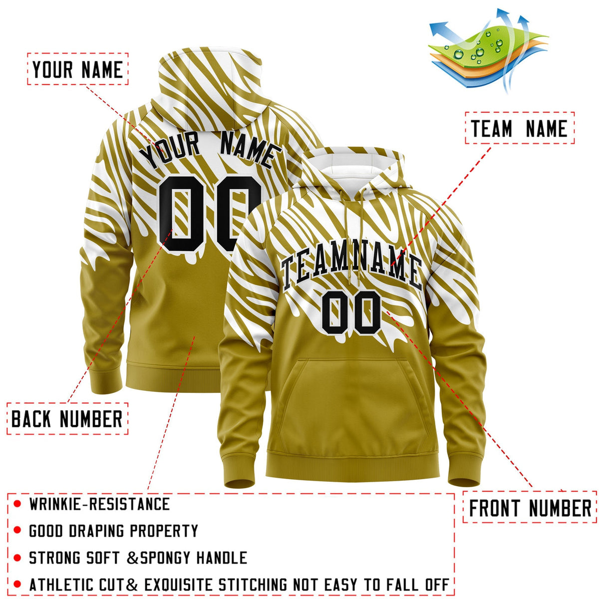 Custom White Old Gold Leopard Print Pullover Sweatshirt Hoodie| KXKSHOP