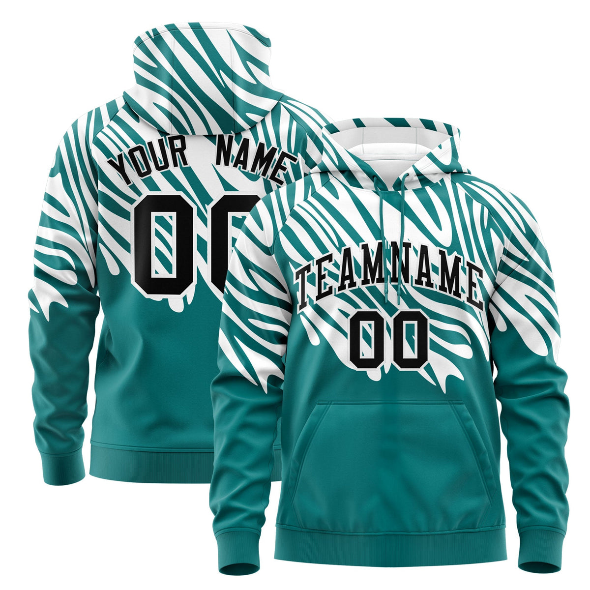 Custom Teal White Leopard Print Pullover Sweatshirt Hoodie| KXKSHOP