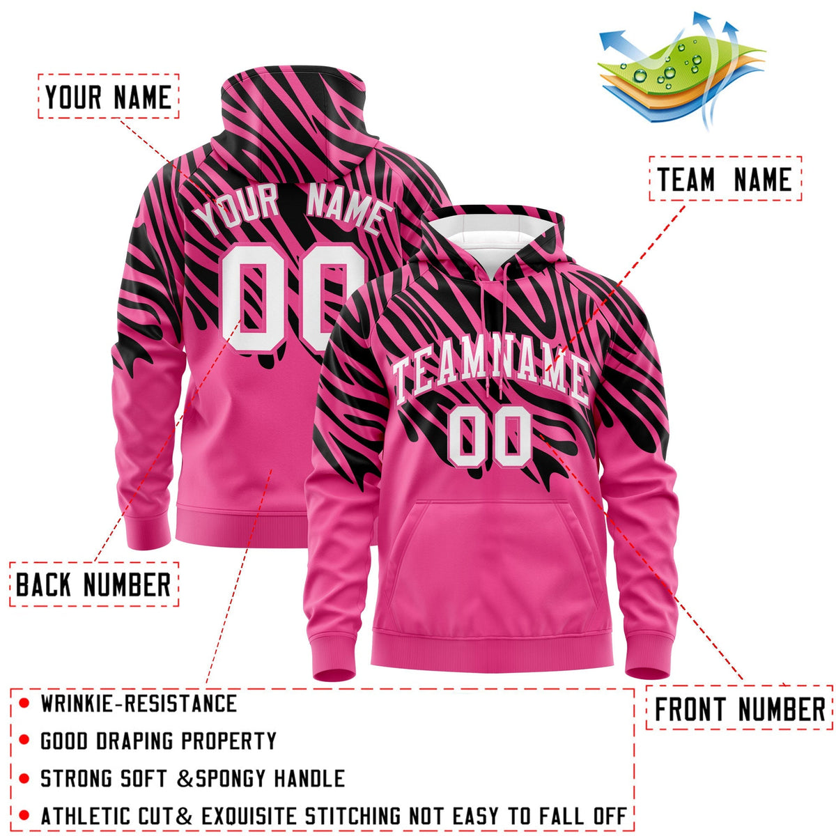 Custom Black Pink Leopard Print Pullover Sweatshirt Hoodie| KXKSHOP