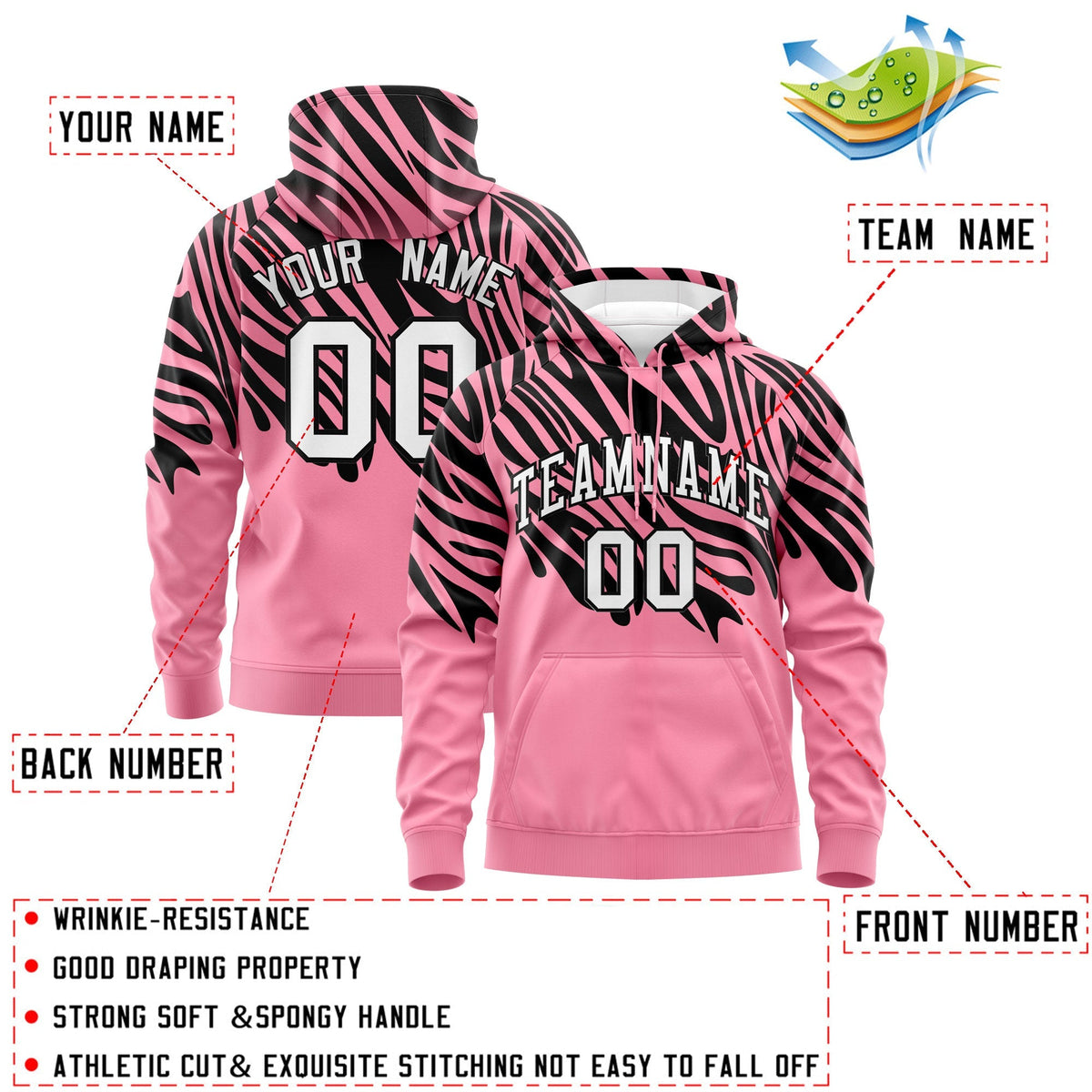 Custom Black Light Pink Leopard Print Pullover Sweatshirt Hoodie| KXKSHOP