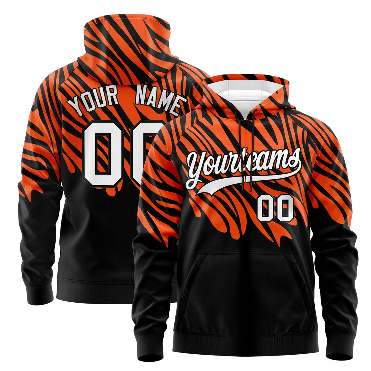 Custom Orange Black Leopard Print Pullover Sweatshirt Hoodie| KXKSHOP