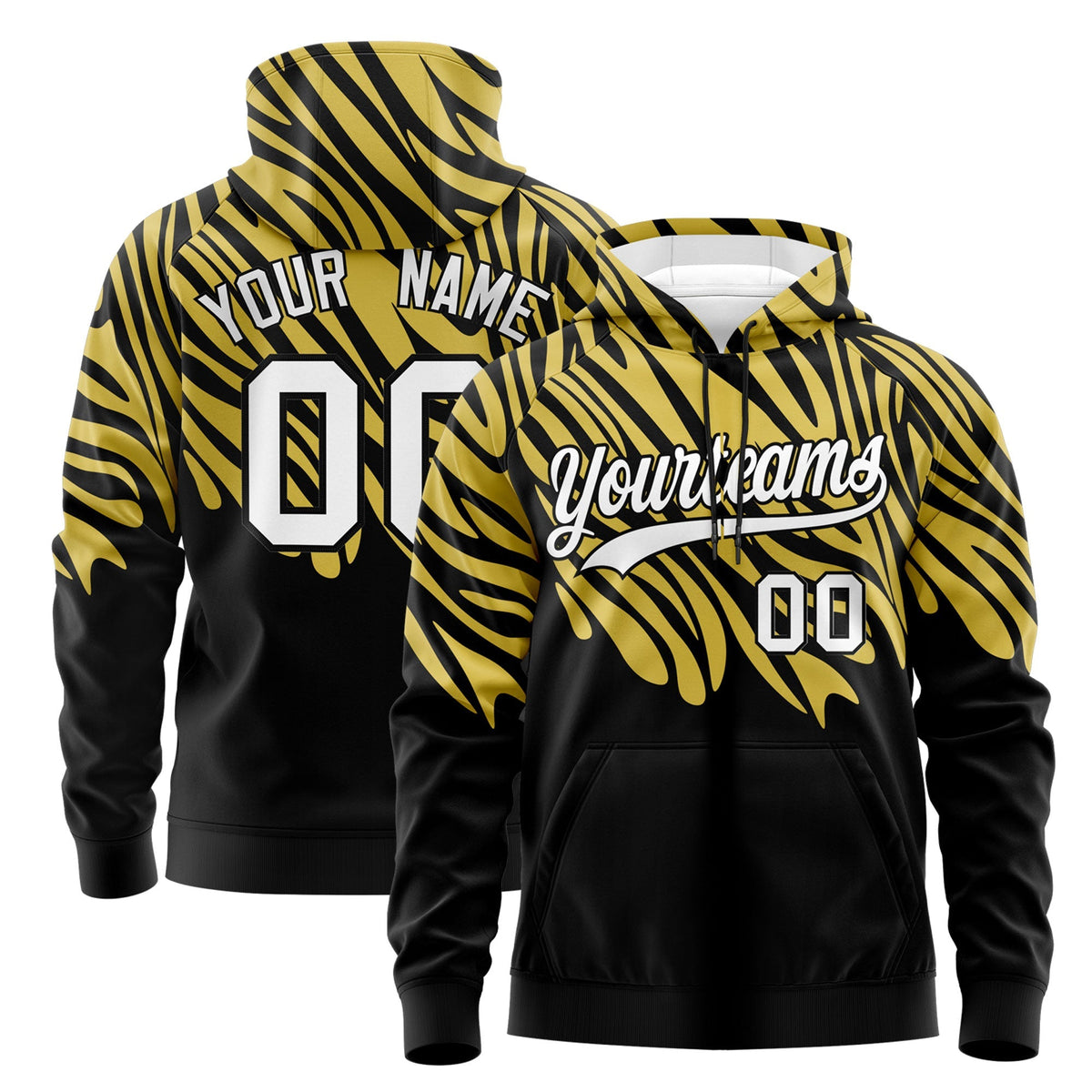 Custom Black Old Gold White Leopard Print Pullover Sweatshirt Hoodie| KXKSHOP