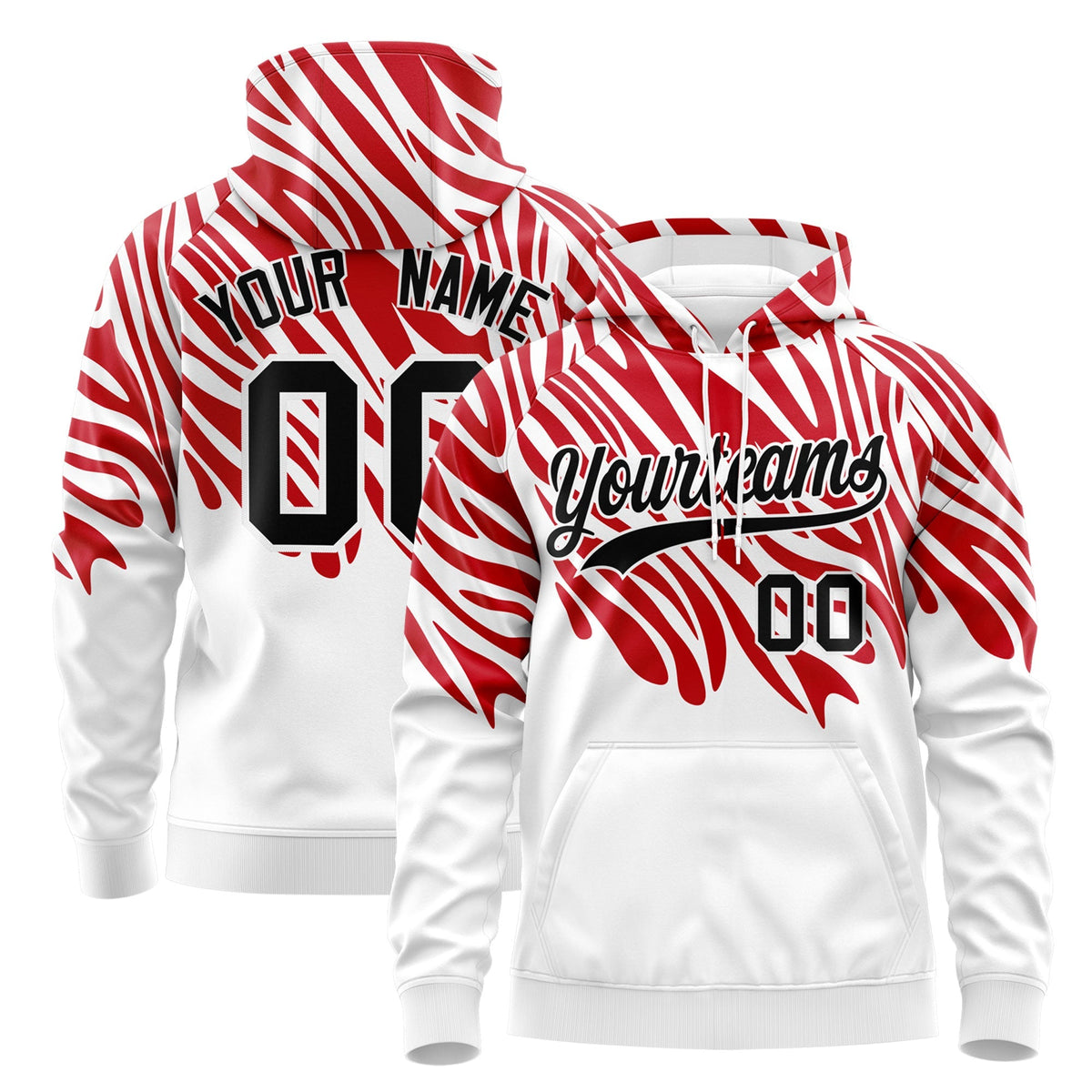 Custom Red White Black Leopard Print Pullover Sweatshirt Hoodie| KXKSHOP