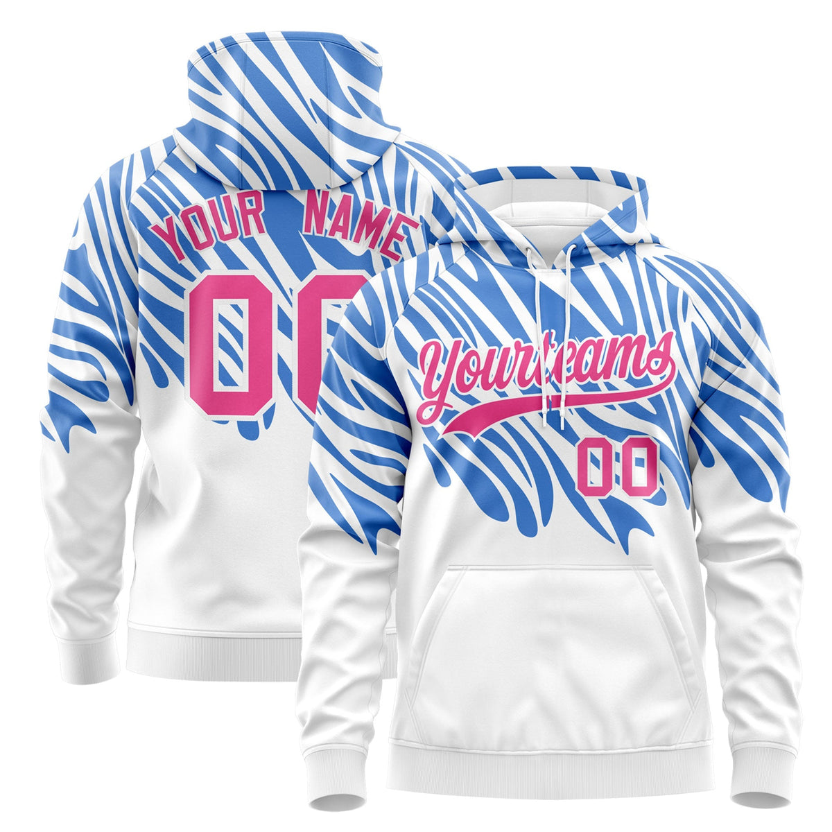 Custom White Powder Blue Pink Leopard Print Pullover Sweatshirt Hoodie| KXKSHOP