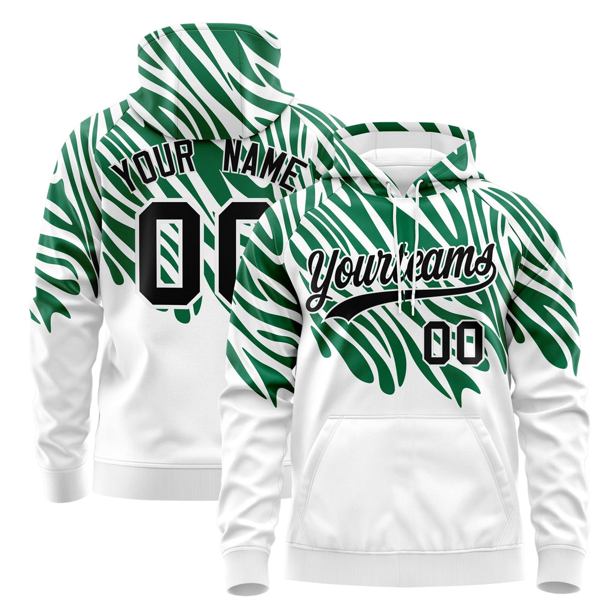 Custom Kelly Green White Black Leopard Print Pullover Sweatshirt Hoodie| KXKSHOP