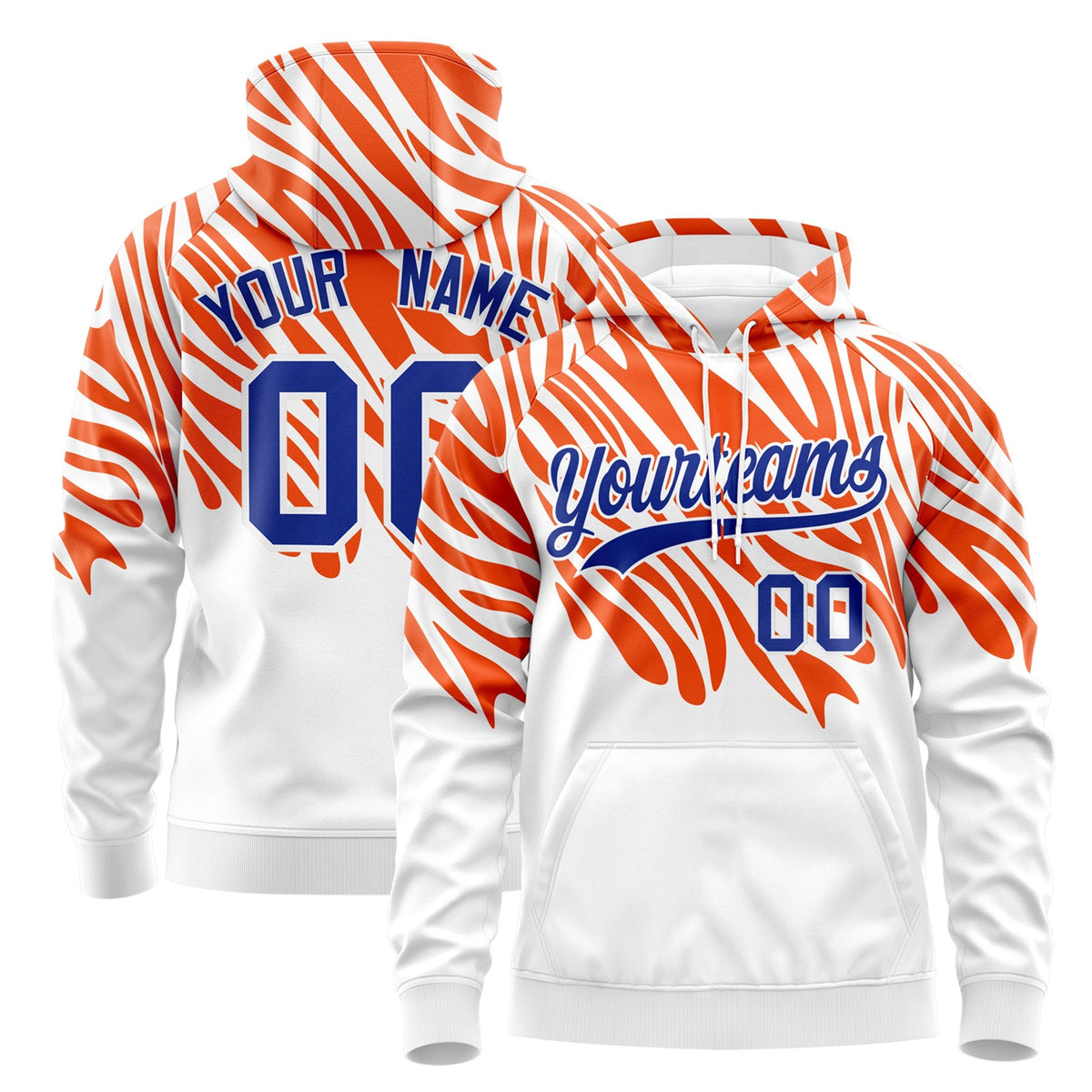 Custom Orange White Royal Blue Leopard Print Pullover Sweatshirt Hoodie| KXKSHOP